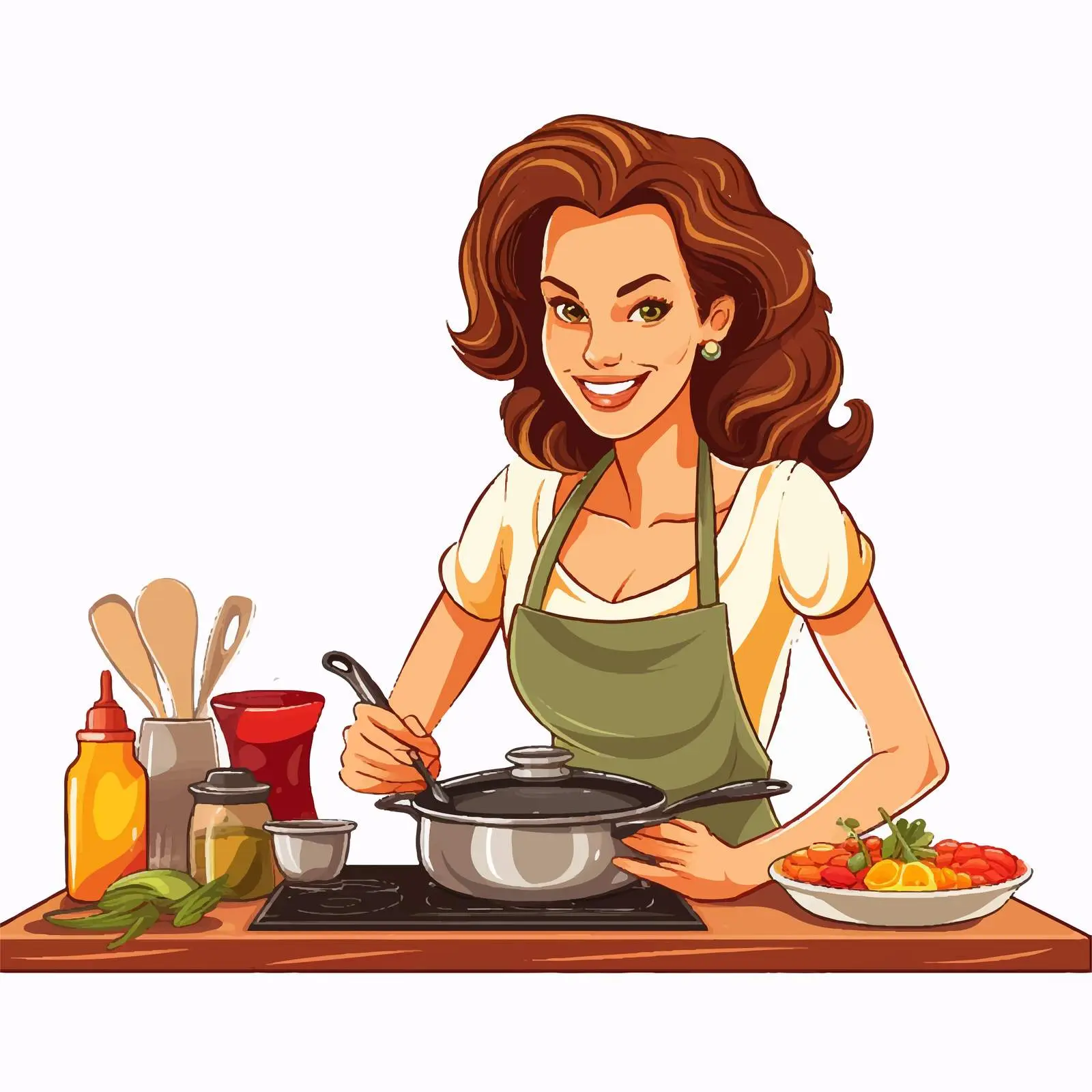 Woman Cooking in Kitchen Vector Illustration — free download from Dotvec