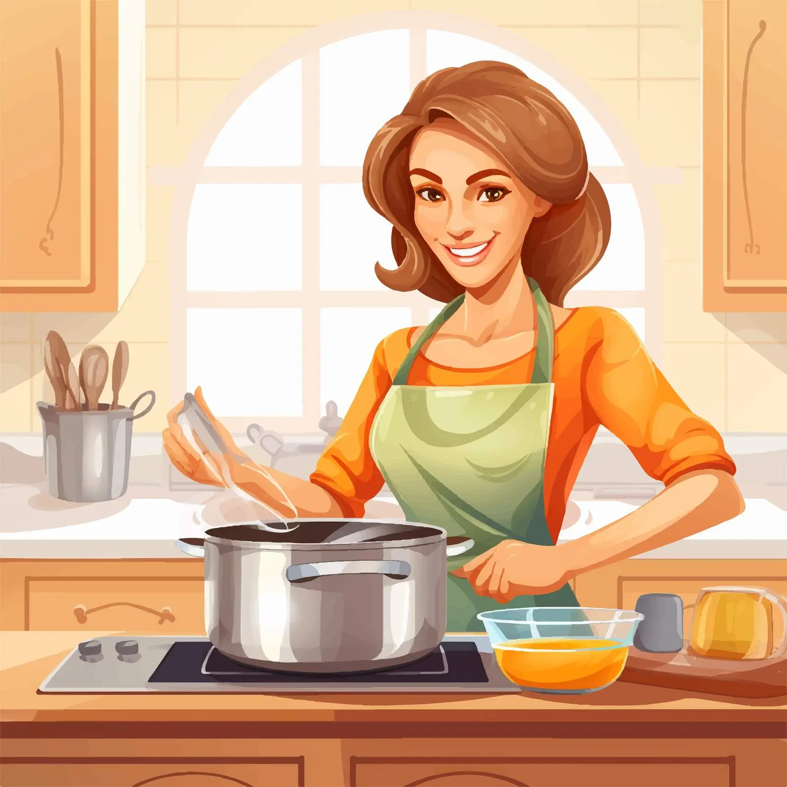 Woman Cooking in Kitchen Vector Illustration – free femininity image from Dotvec