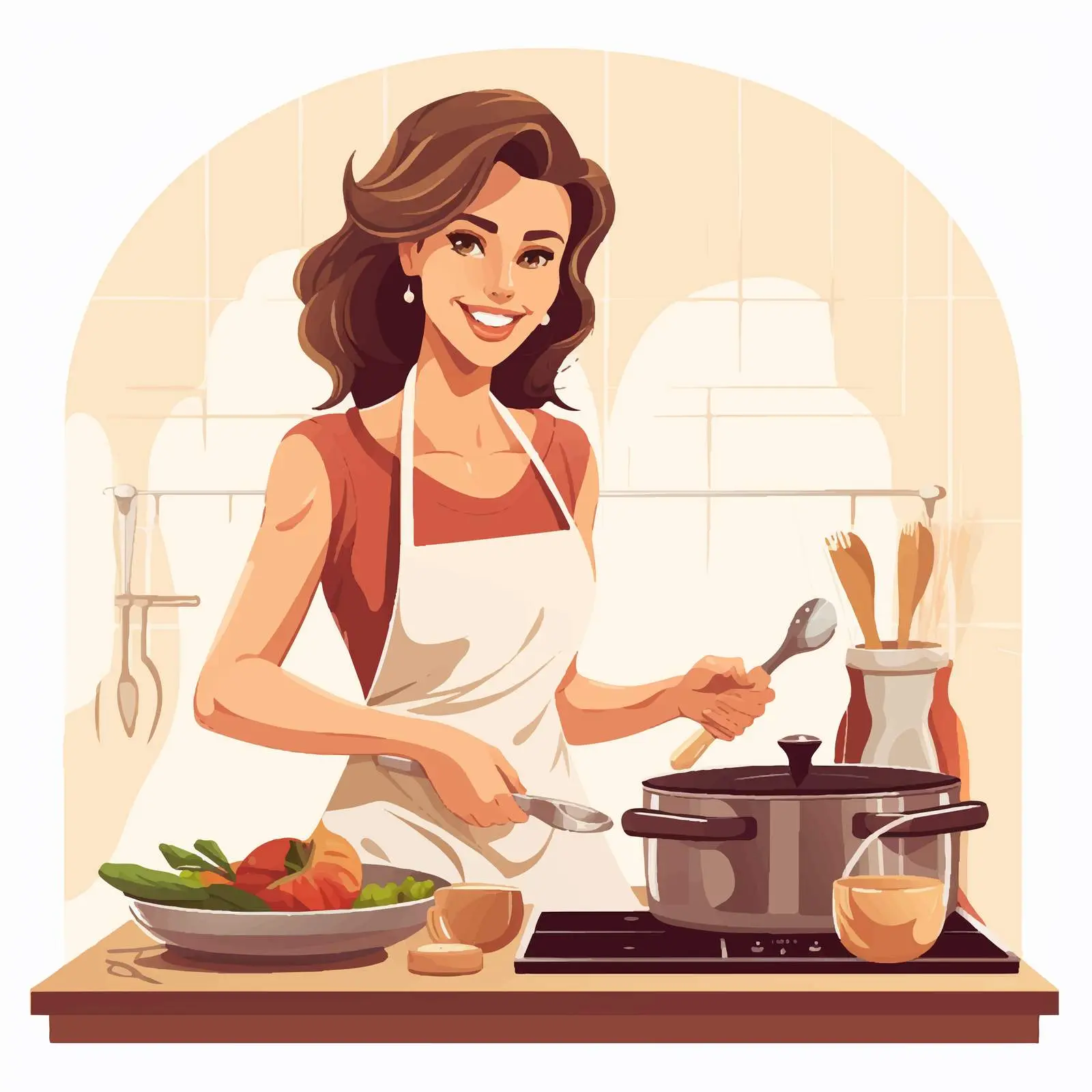Woman Cooking in Kitchen Vector Illustration — free download from Dotvec