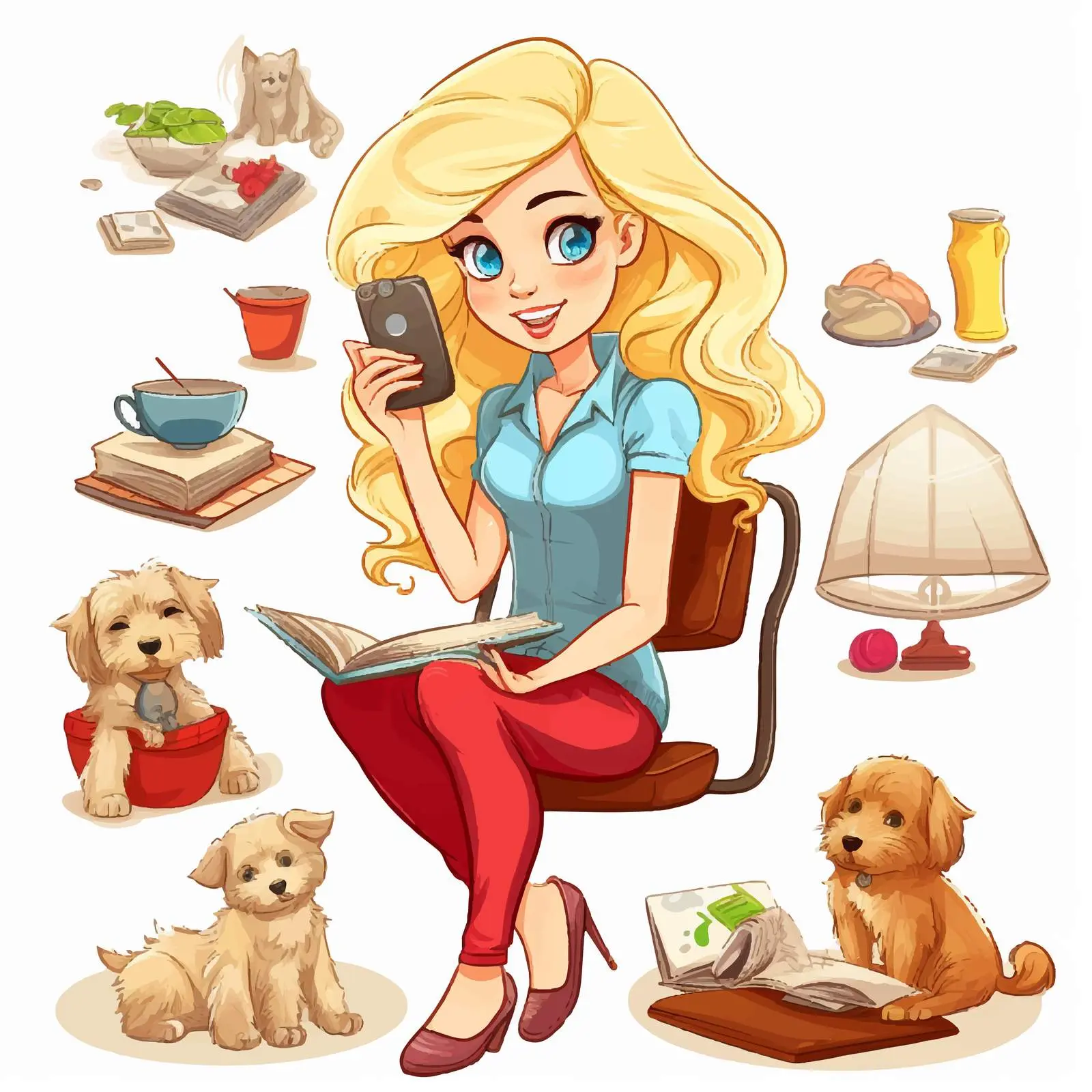 Young Blonde Girl Daily Activities Illustration — free download from Dotvec