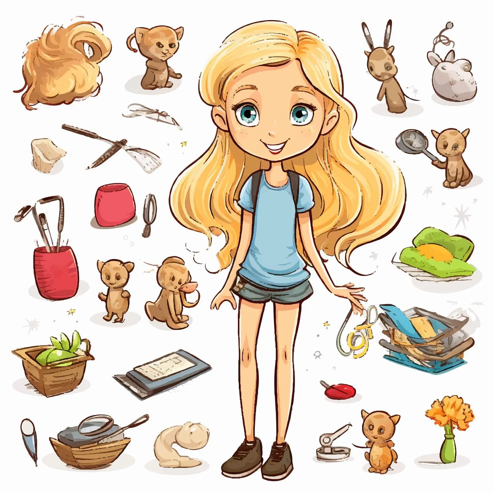 Young Blonde's Daily Activities Vector Illustration — free download from Dotvec