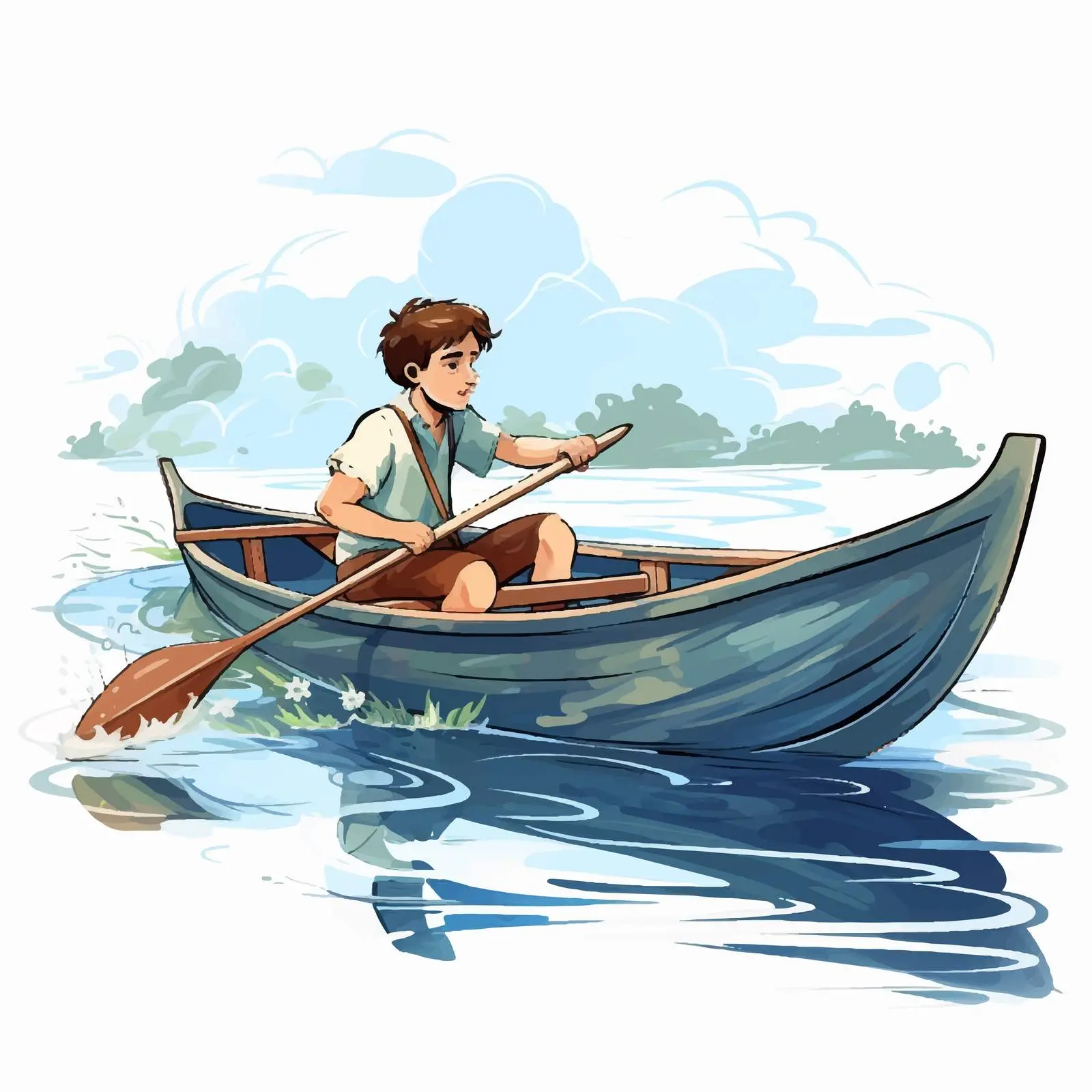 Young Boy Rowing a Boat Vector Illustration — free download from Dotvec
