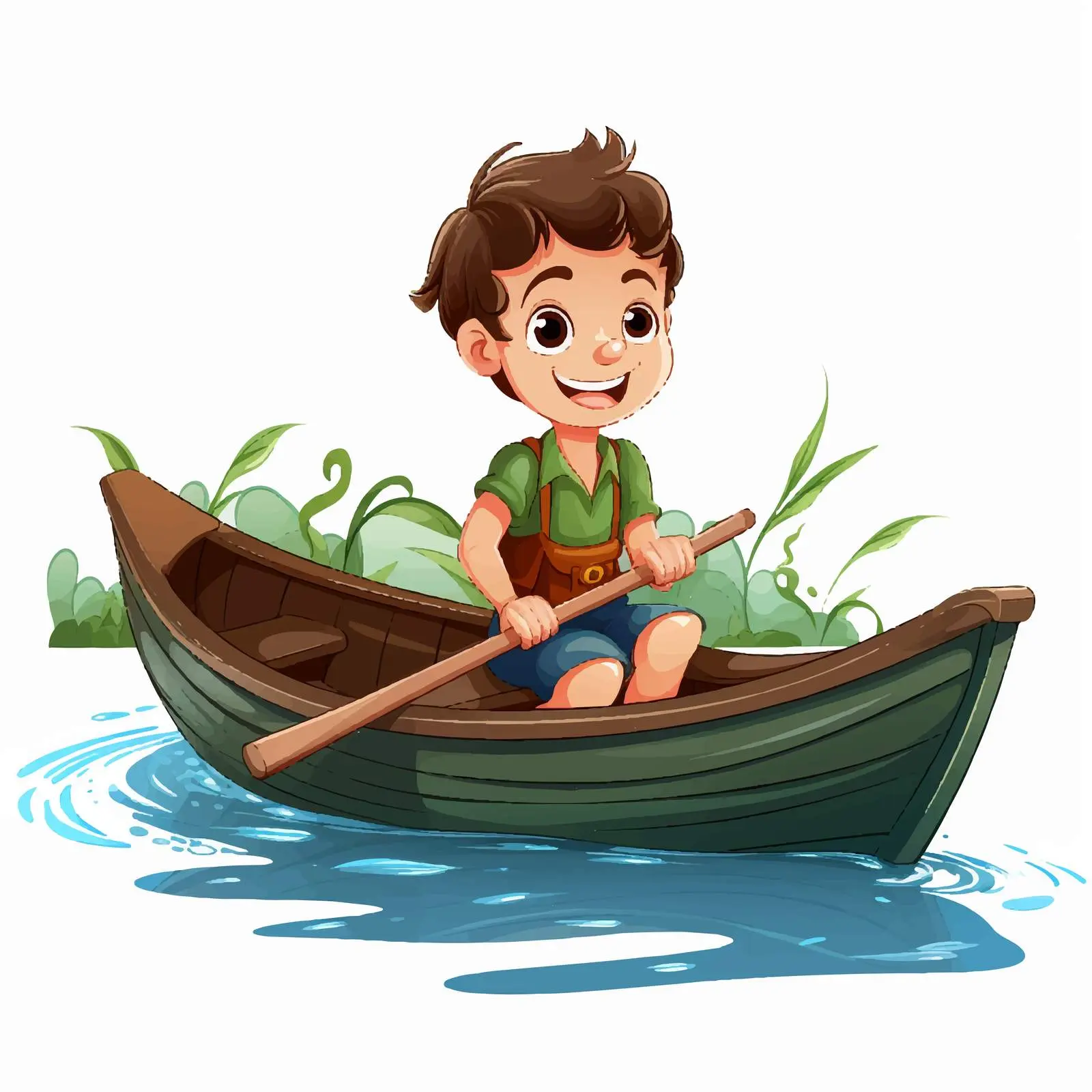 Young Boy Rowing a Cartoon Boat Illustration — free download from Dotvec