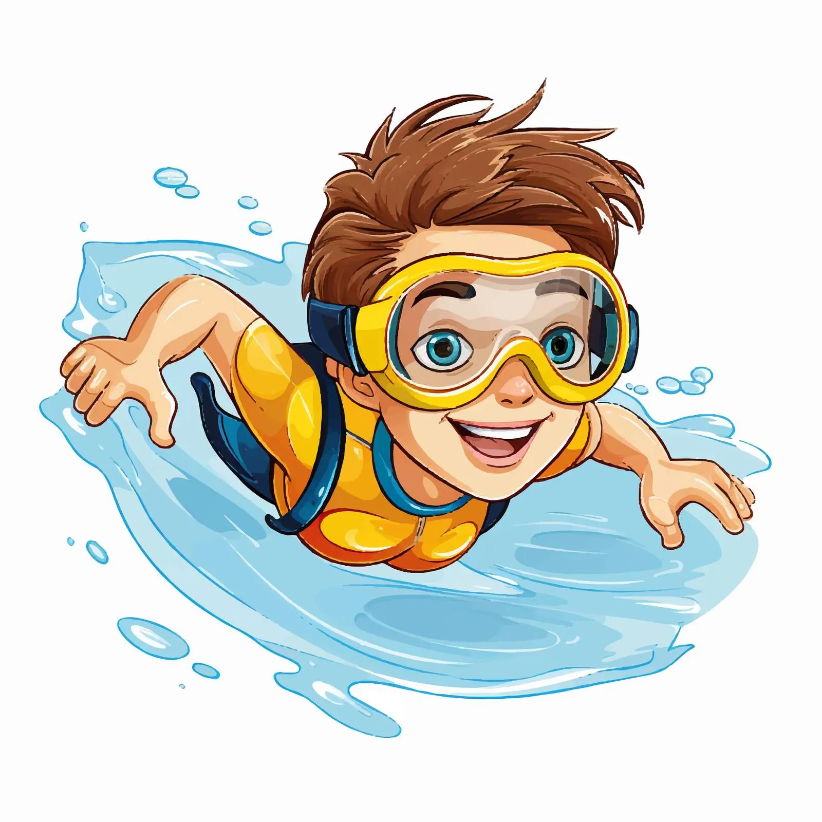 Young Boy Swimming with Yellow Goggles Illustration — free download from Dotvec