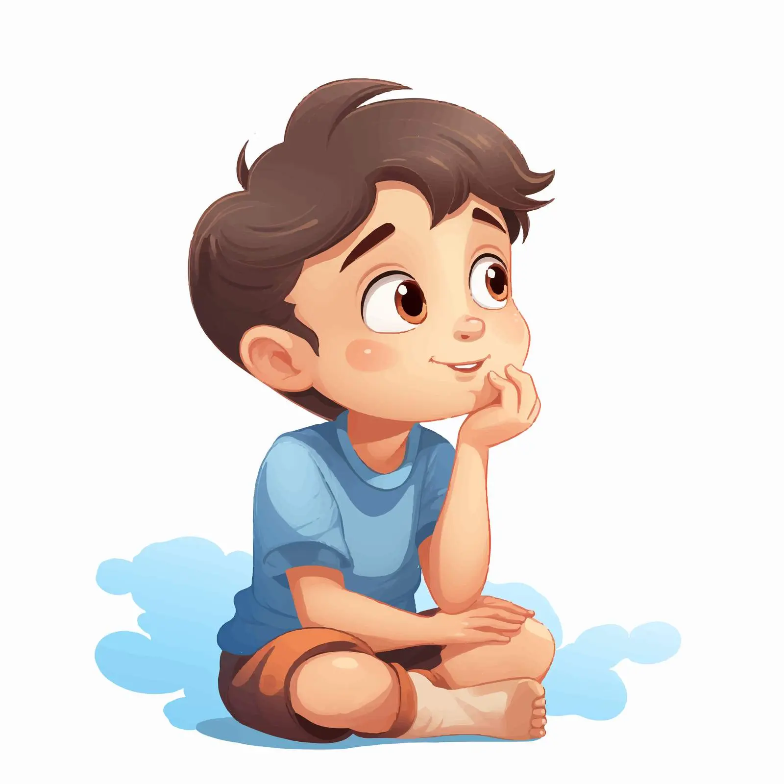 Young Boy Thinking Illustration on White Background – free childhood creativity image from Dotvec