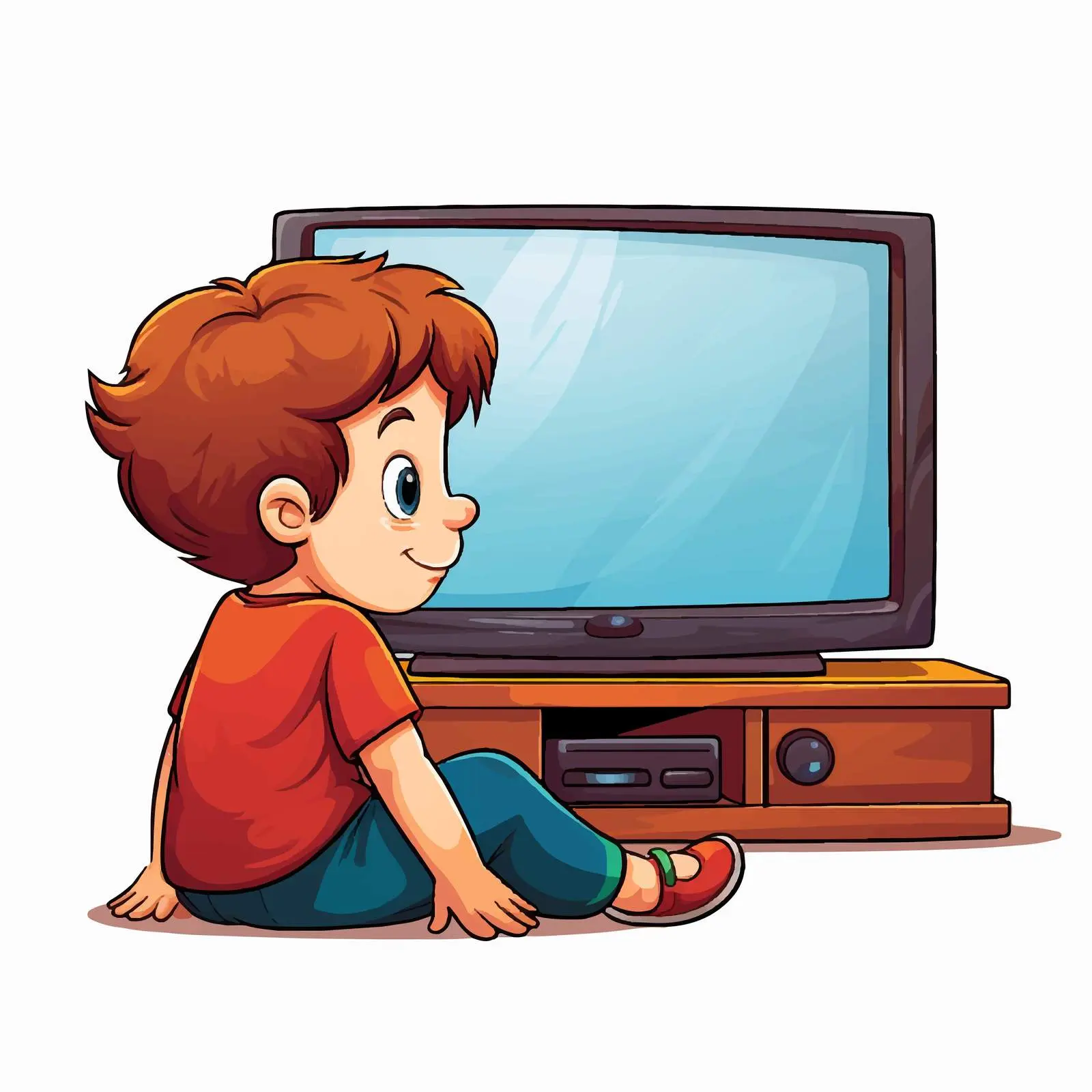 Young Boy Watching Television Vector Illustration — free download from Dotvec