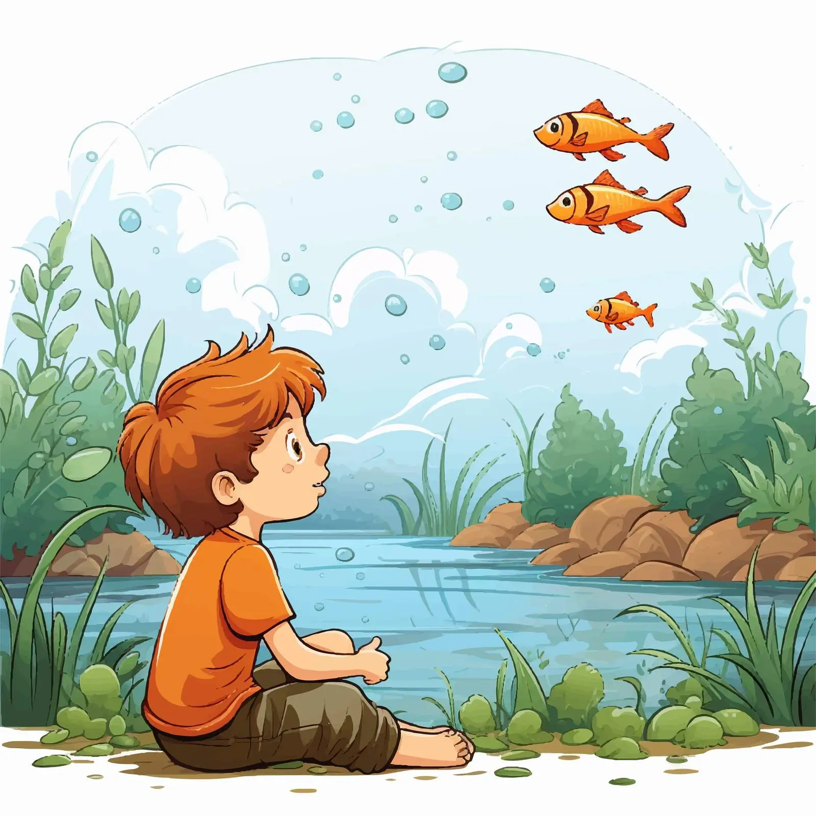 Young Boy Watching Fishes Vector Illustration — free download from Dotvec