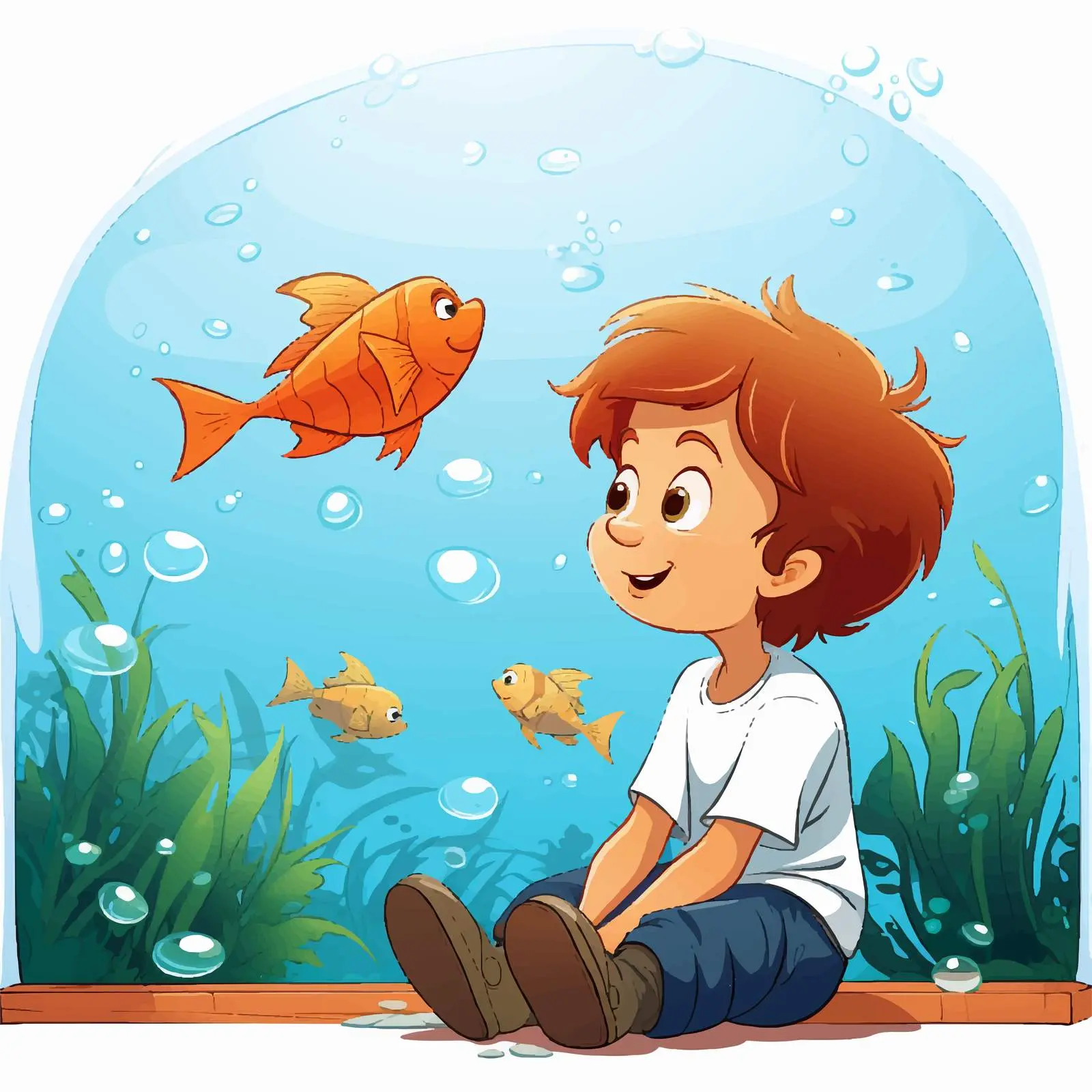 Young Boy Observing Fish Vector Illustration — free download from Dotvec