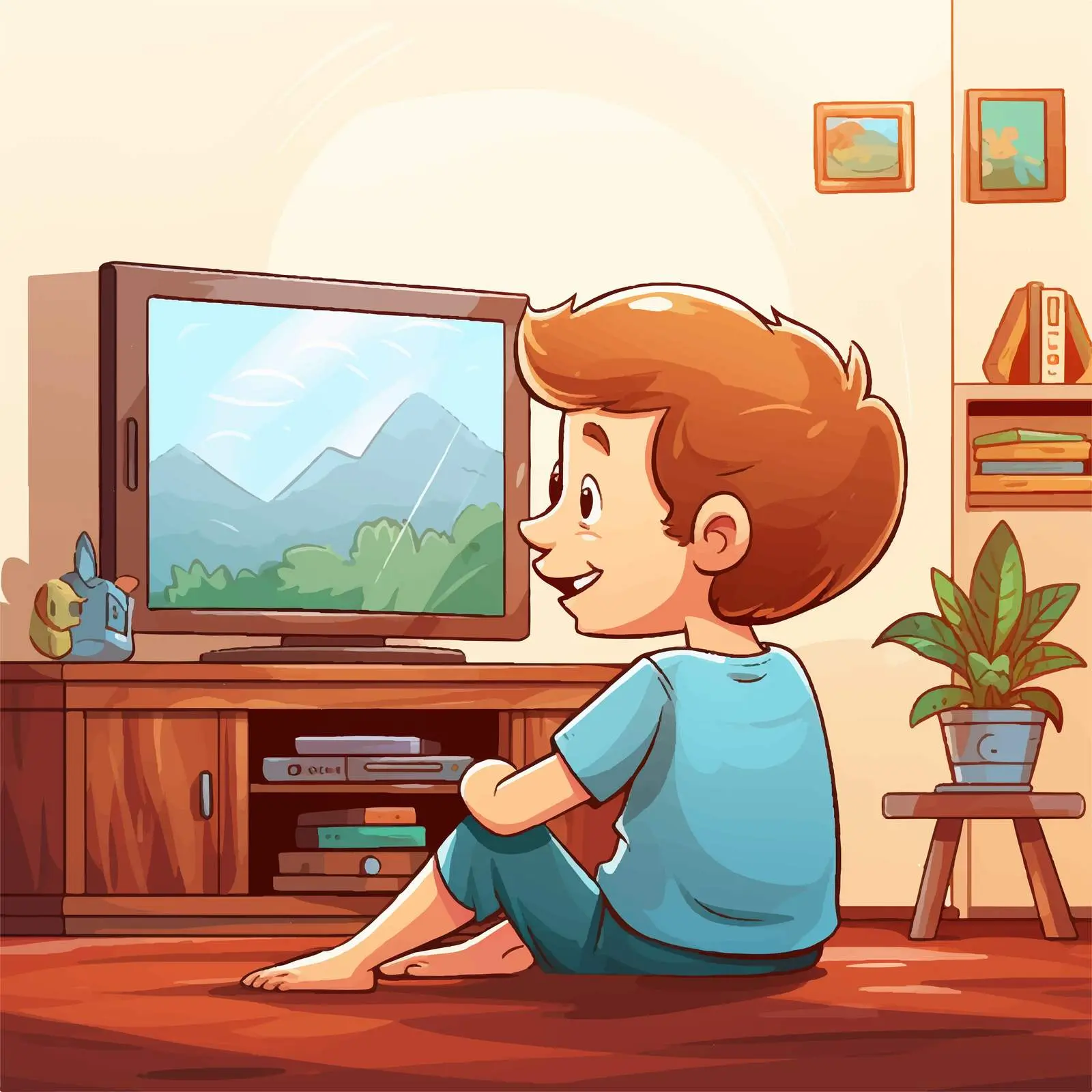 Young Boy Watching TV in Living Room – free watching tv image from Dotvec
