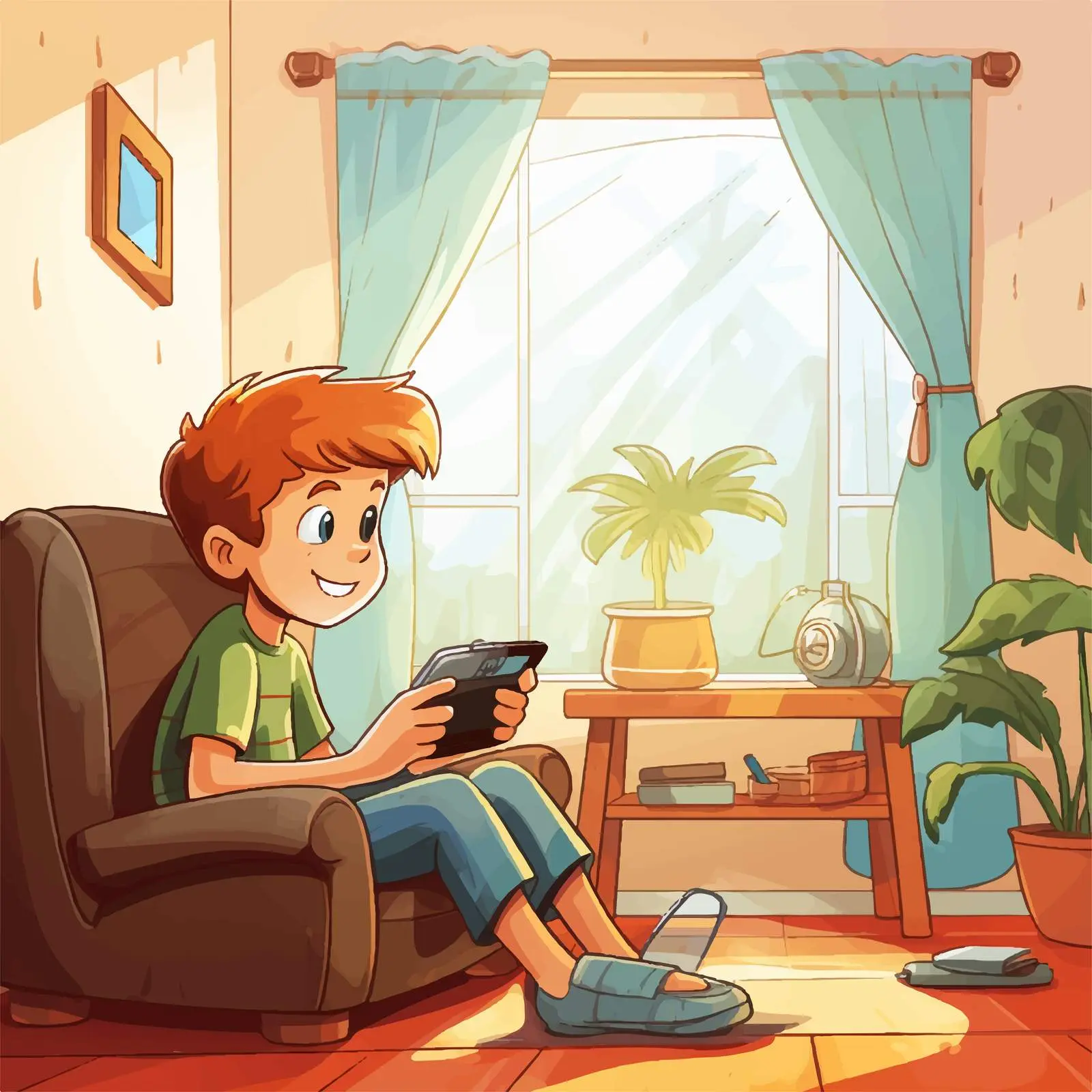 Young Boy Watching TV in Cozy Living Room — free download from Dotvec