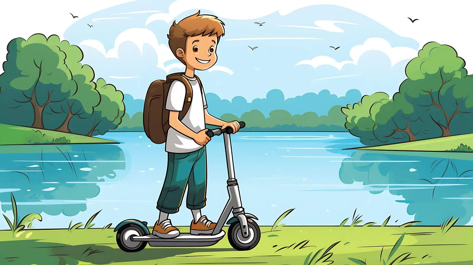 Young Boy with Scooter Illustration — free download from Dotvec