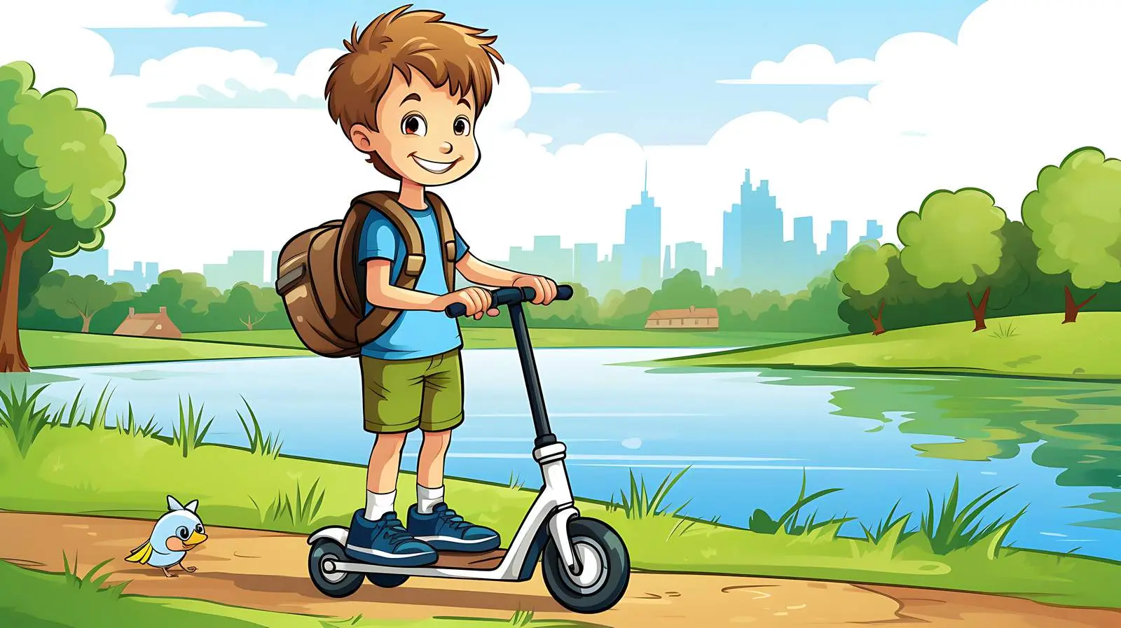 Young Boy with Scooter Illustration — free download from Dotvec