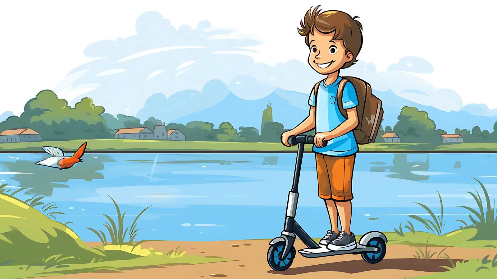 Young Boy with Scooter Illustration — free download from Dotvec