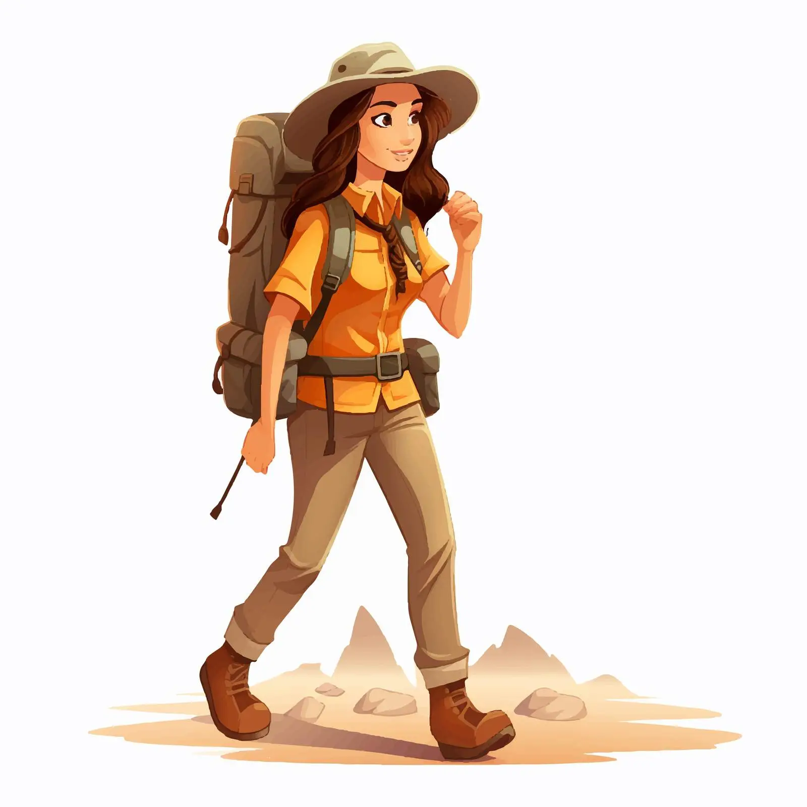 Young Female Explorer Walking Alone in Nature – free adventure illustration image from Dotvec