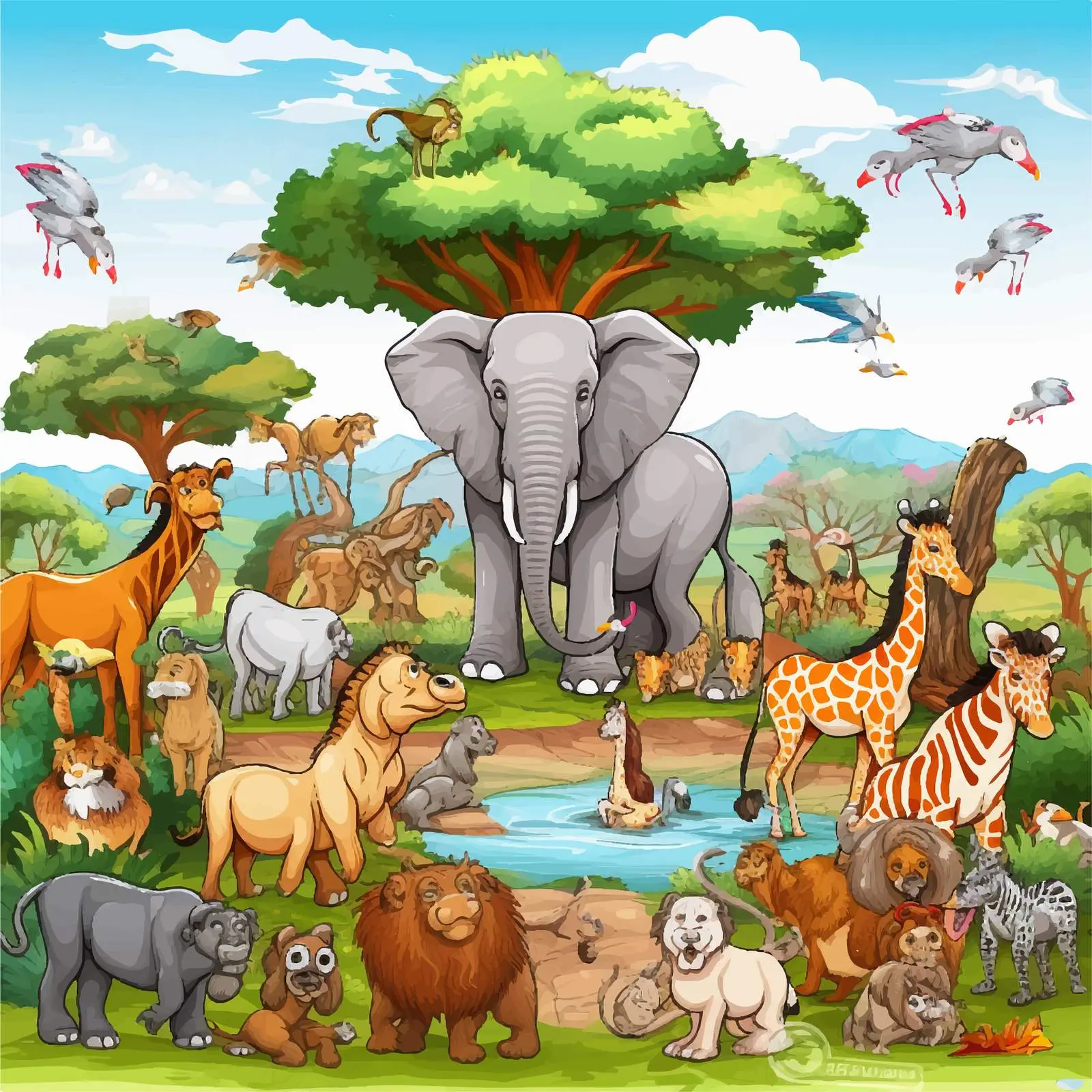 Illustration of a Zoo with Beautiful Nature — free download from Dotvec