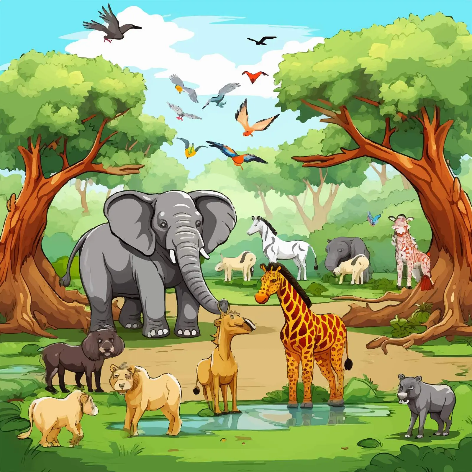 Zoo Illustration Surrounded by Beautiful Nature — free download from Dotvec
