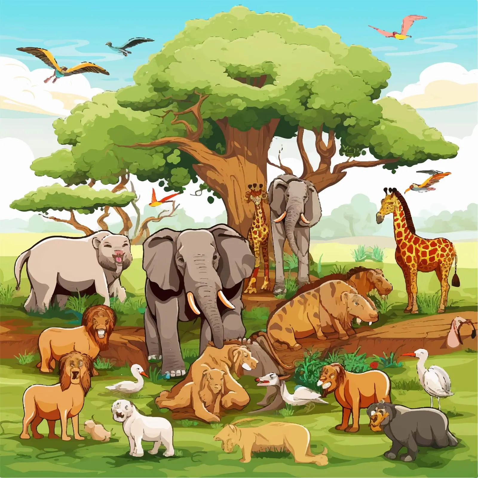 Zoo Illustration in Beautiful Nature Setting — free download from Dotvec
