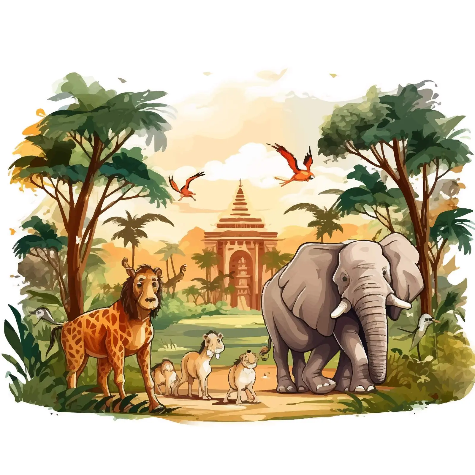 Beautiful Zoo Illustration in Nature – free green landscape image from Dotvec