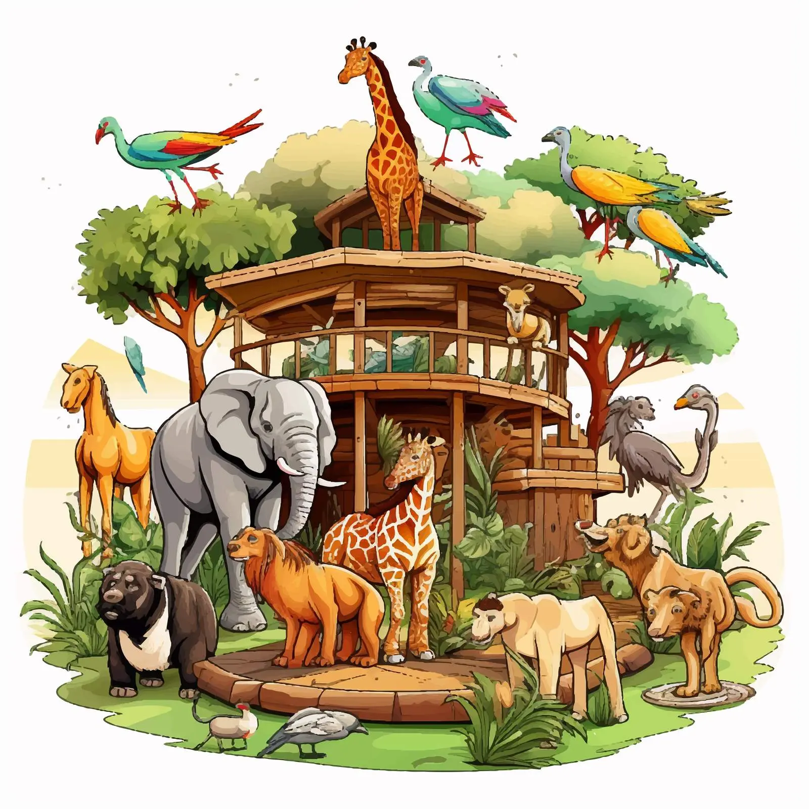 Cartoon Zoo Scene Vector Illustration — free download from Dotvec