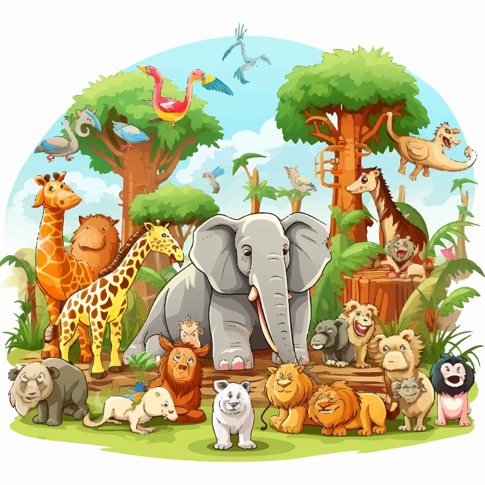 Colorful Cartoon Zoo Scene Vector Illustration — free download from Dotvec