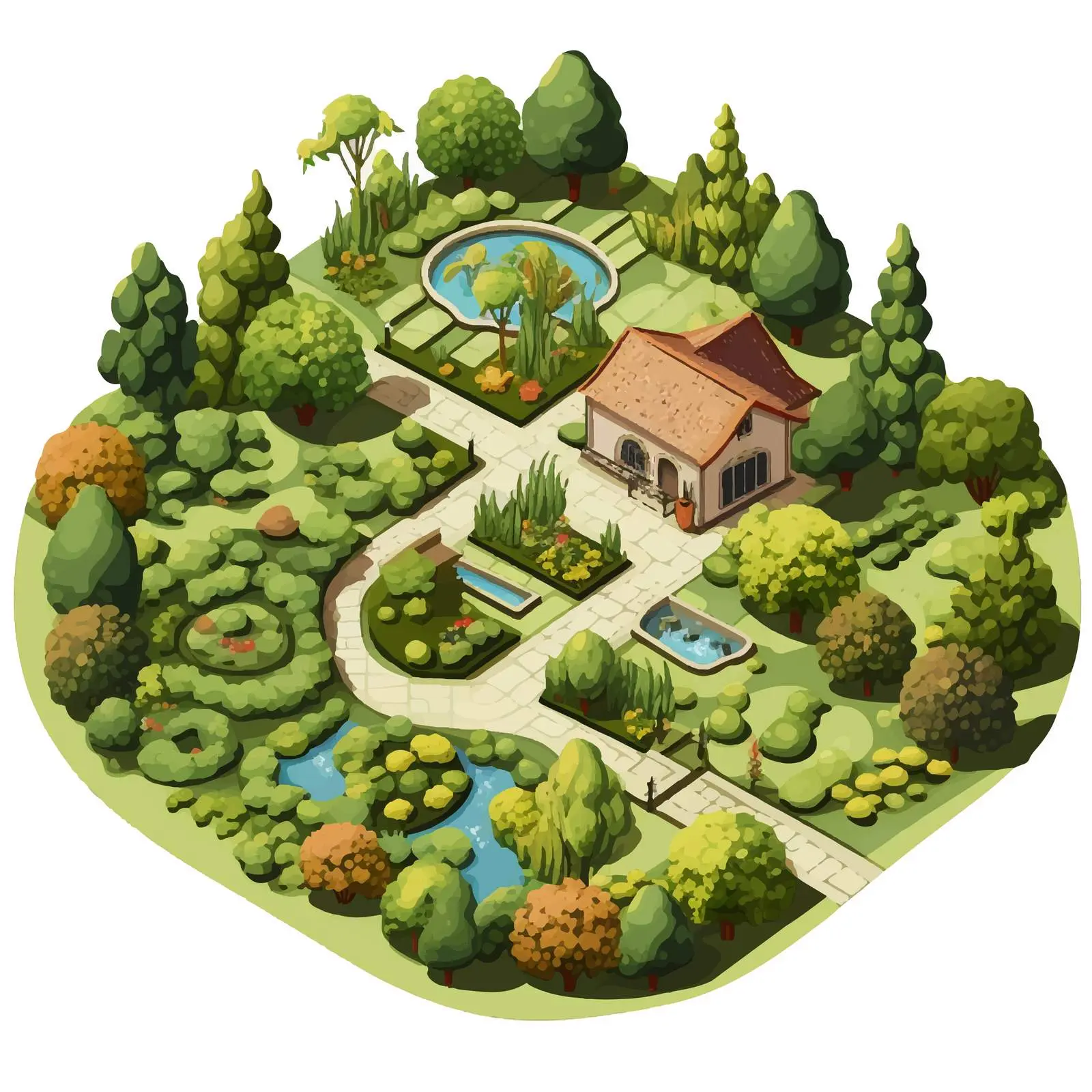 Aerial Garden View Vector Illustration — free download from Dotvec