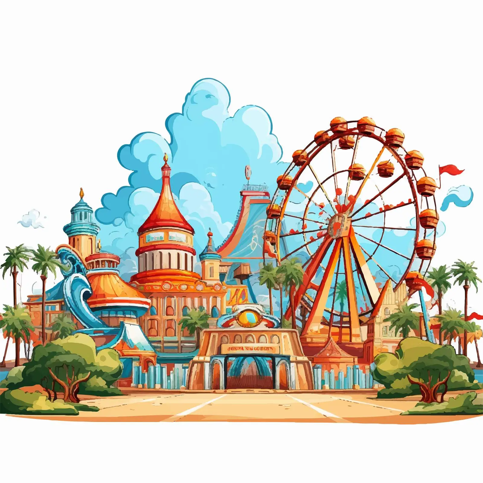 Amusement Park Cartoon Vector Illustration — free download from Dotvec