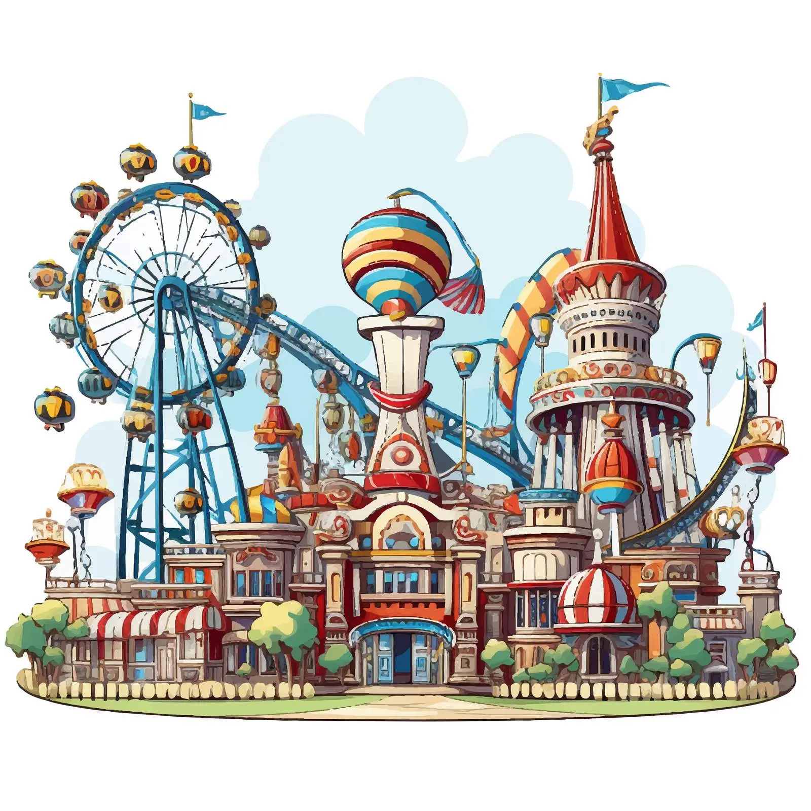 Amusement Park Cartoon Vector Illustration — free download from Dotvec