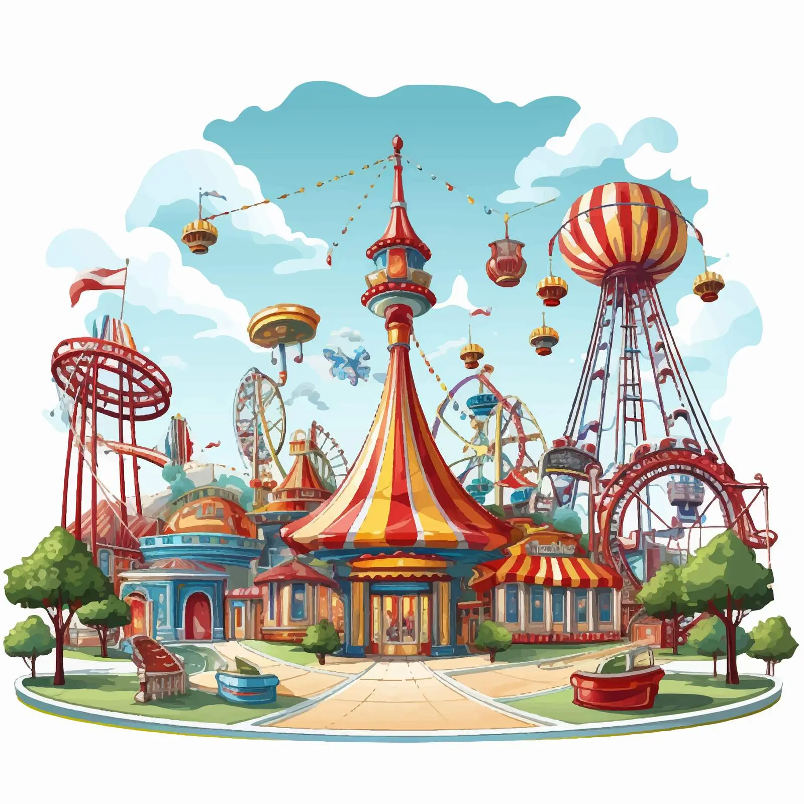 Cartoon Illustration of Amusement Park Vectors — free download from Dotvec