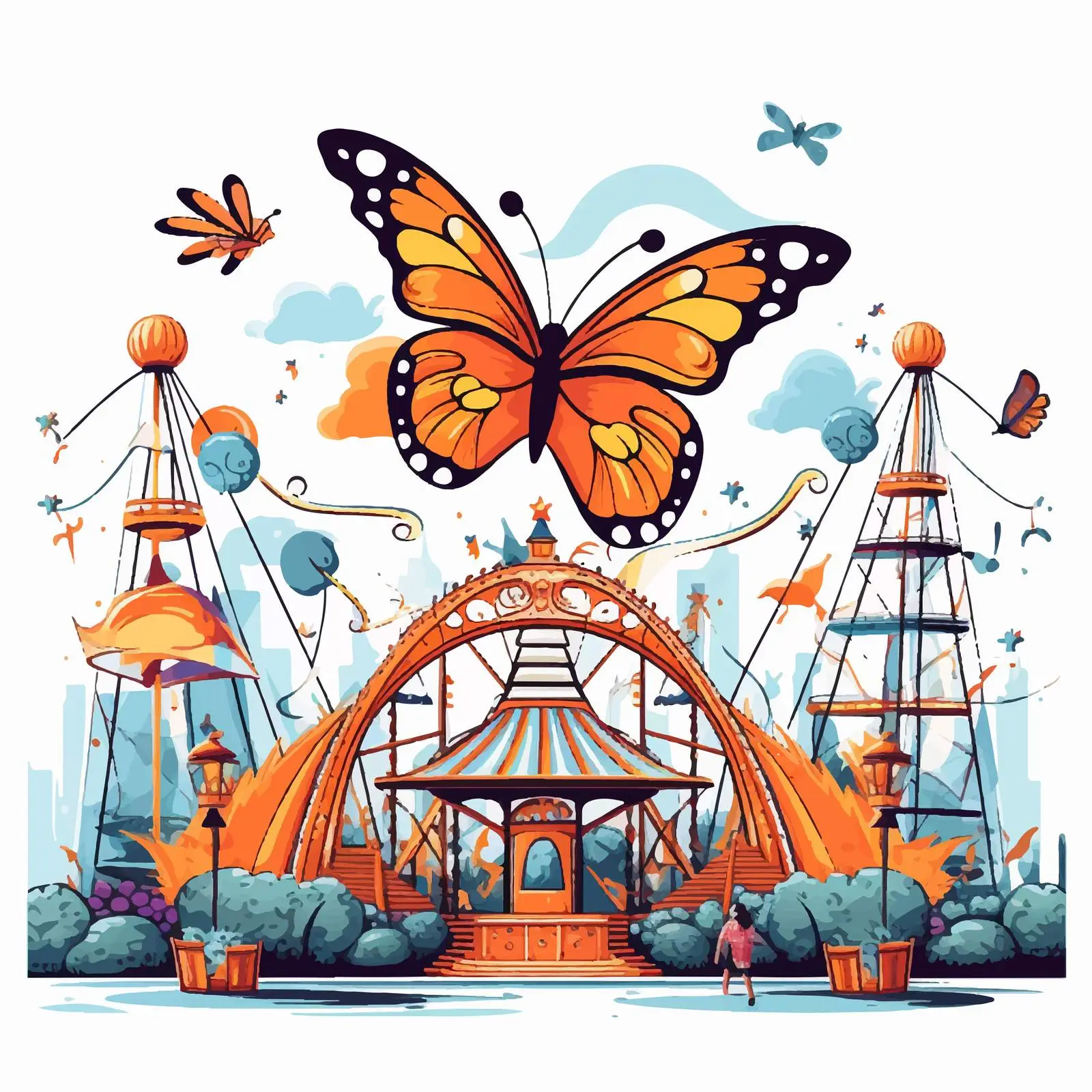 Colorful Amusement Park with Butterfly Illustration — free download from Dotvec