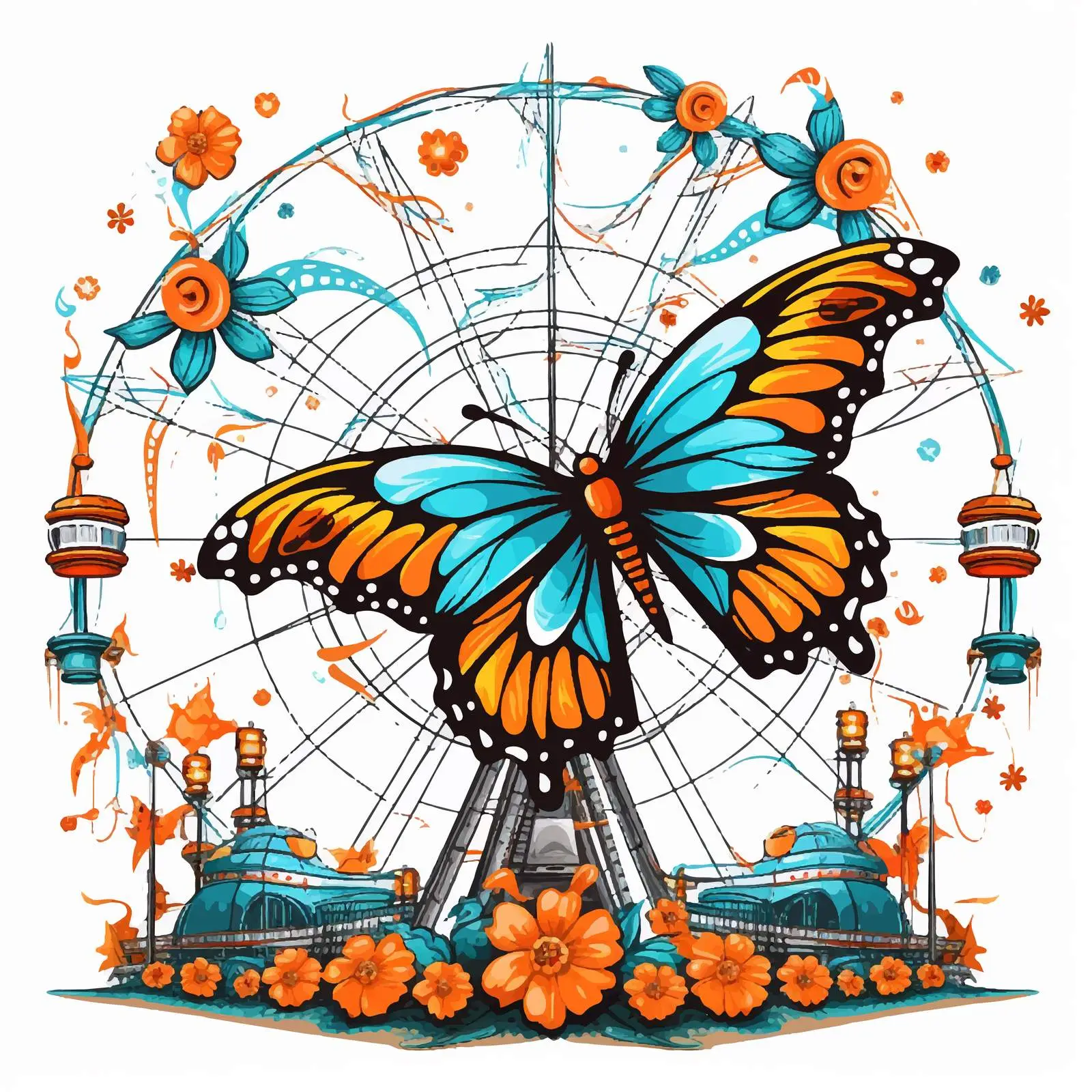 Amusement Park Illustration with Butterfly — free download from Dotvec
