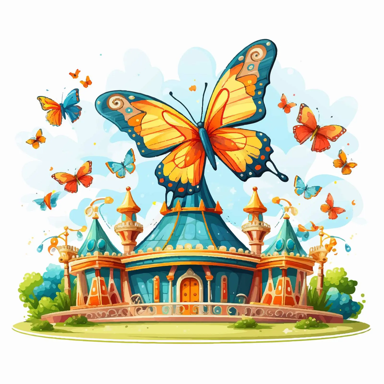 Amusement Park Illustration with Butterfly Design — free download from Dotvec