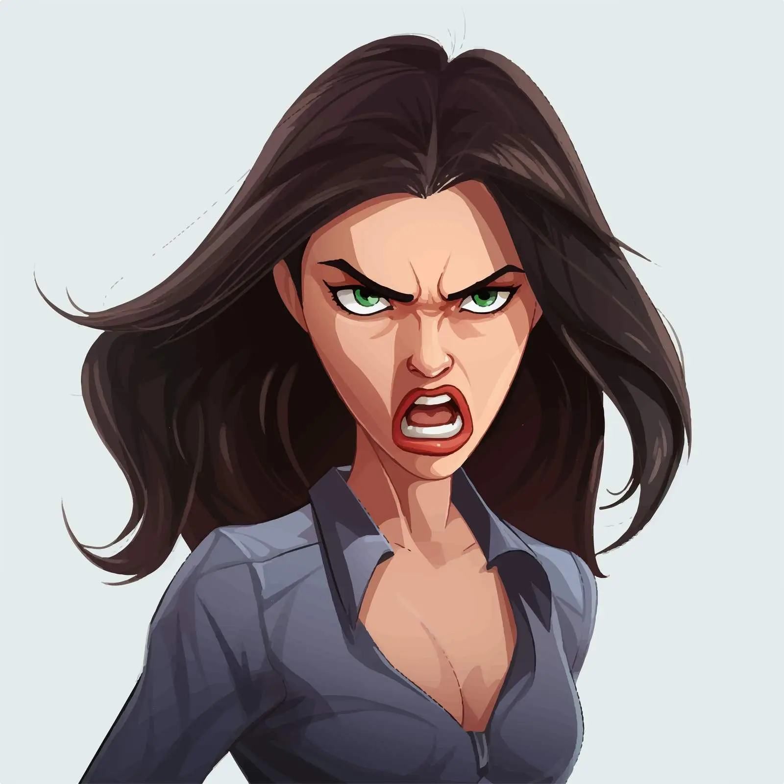 Angry Woman Vector Illustration with Dark Hair — free download from Dotvec