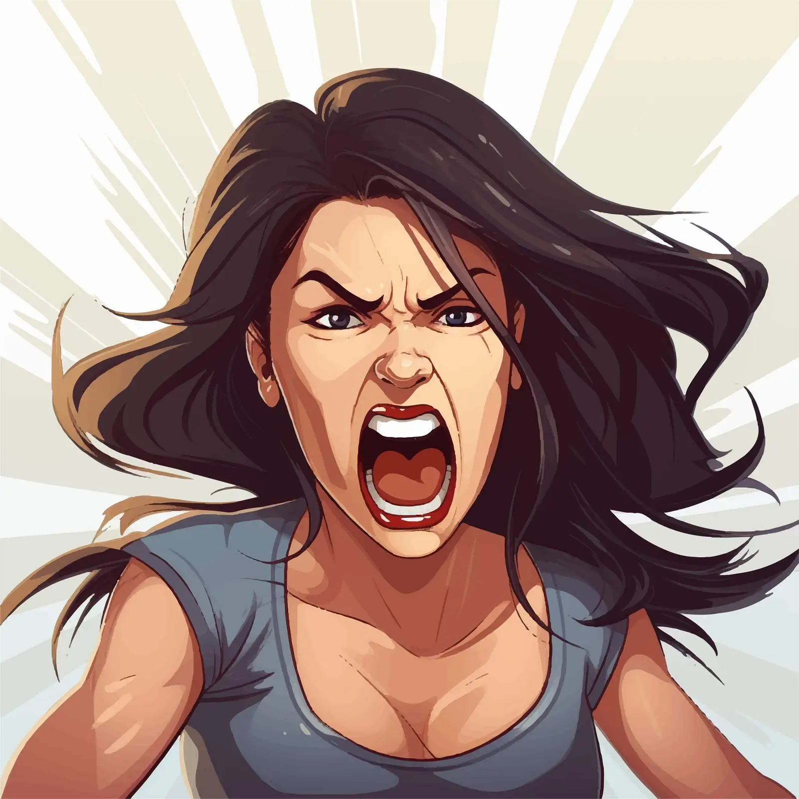 Angry Woman Vector Illustration with Dark Hair — free download from Dotvec