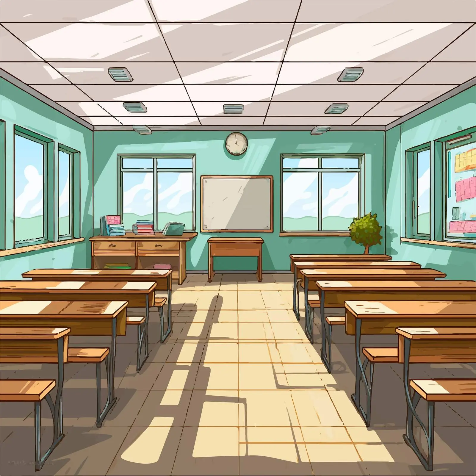 Empty Classroom Cartoon Vector Illustration – free playful classroom image from Dotvec
