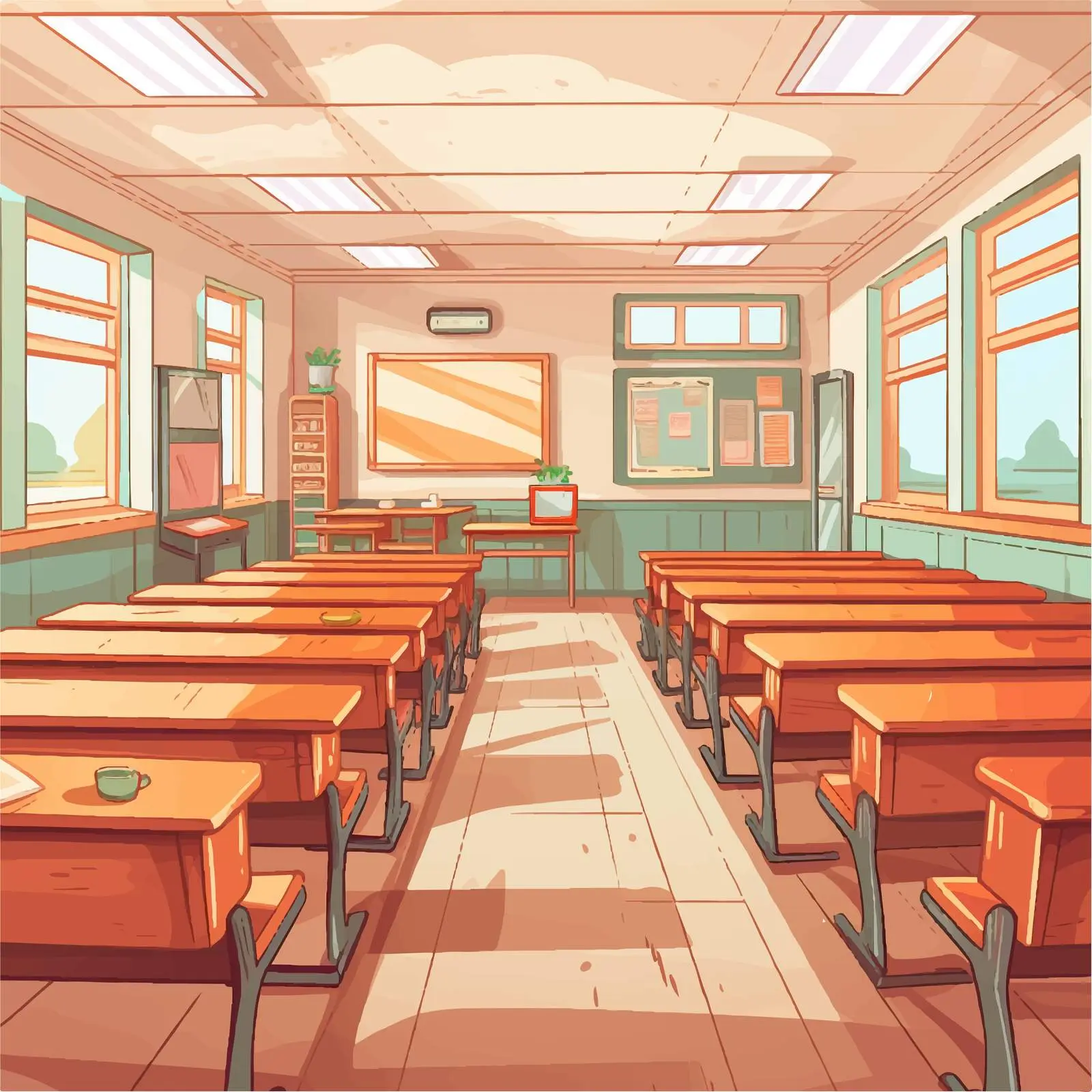 Empty Classroom Illustration in Cartoon Style – free virtual classroom image from Dotvec