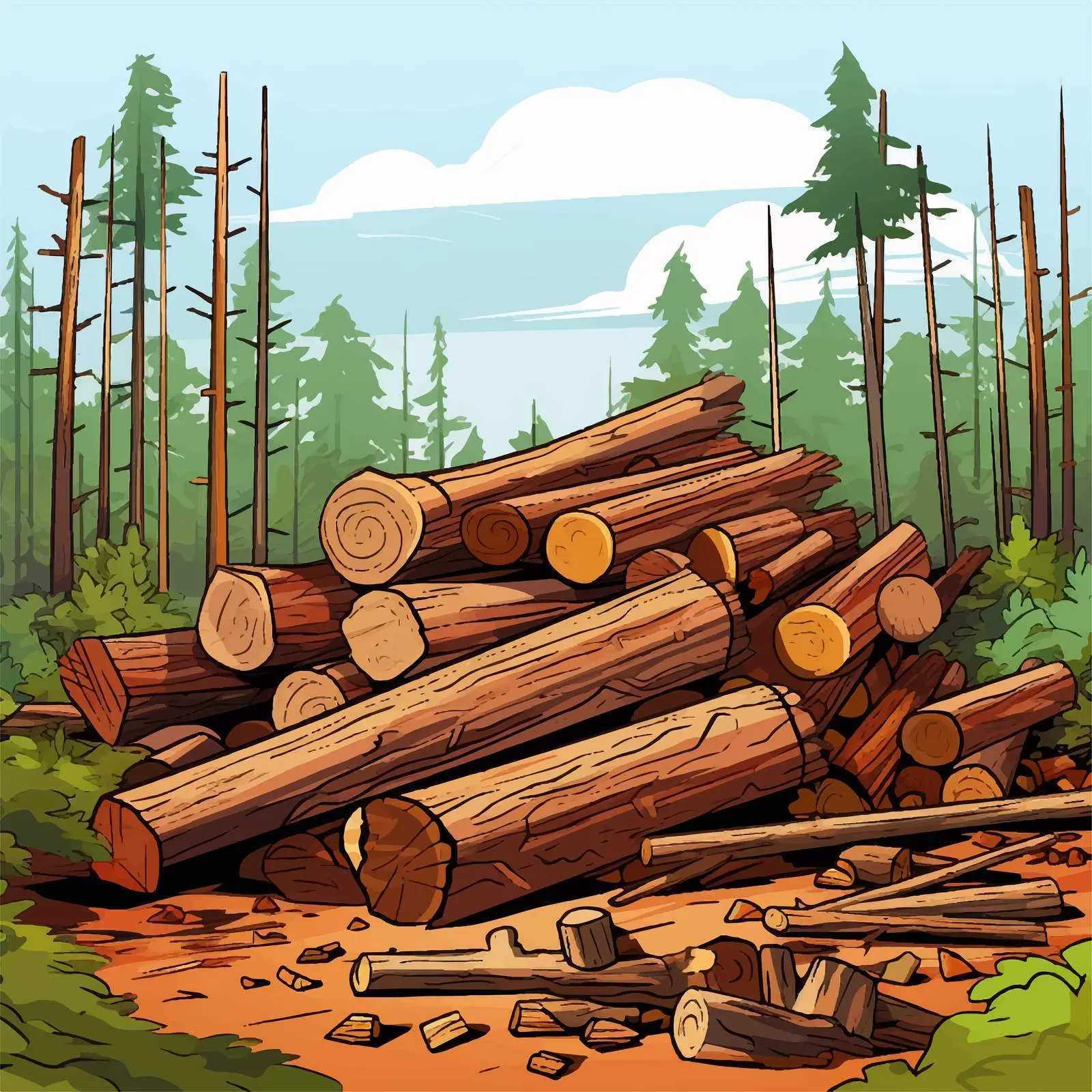 Illegal Logging Illustration in Forest Environment — free download from Dotvec