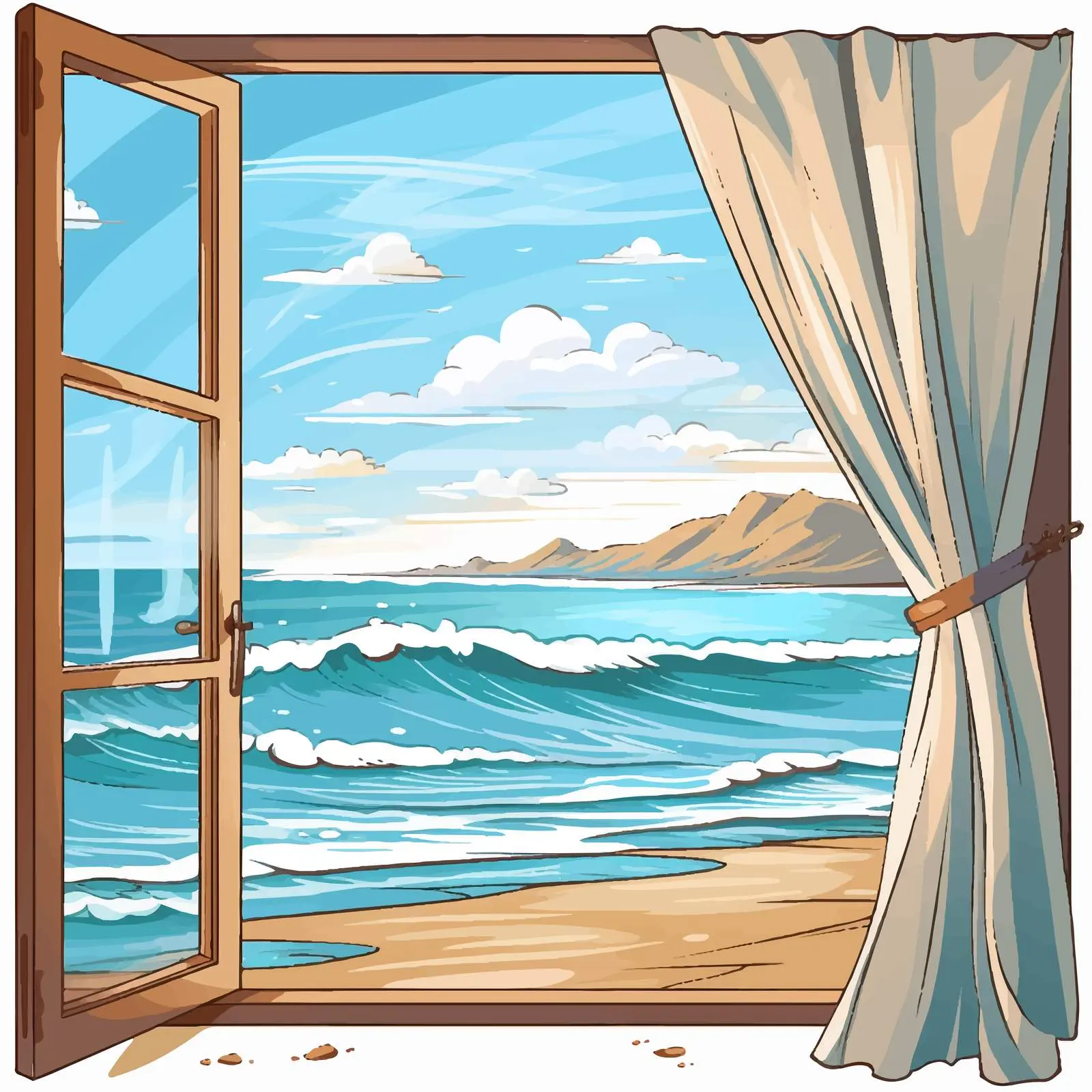 Bright Ocean View Vector Illustration — free download from Dotvec