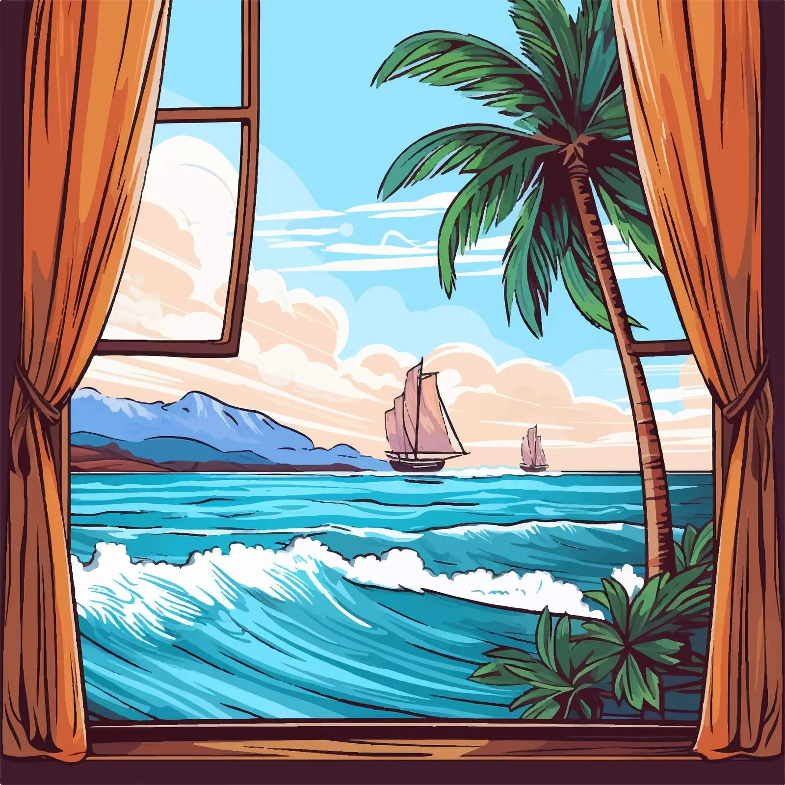 Ocean View Vector Illustration During Daytime — free download from Dotvec