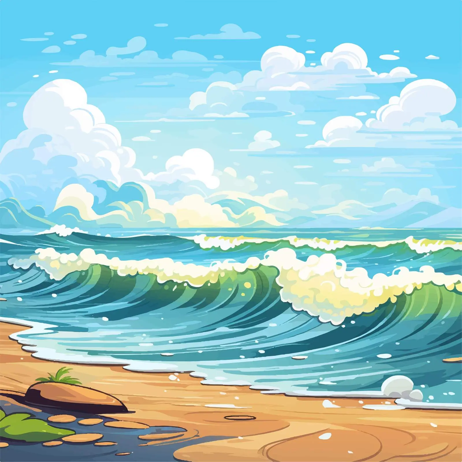 Ocean View Illustration - Daytime Vector Art — free download from Dotvec
