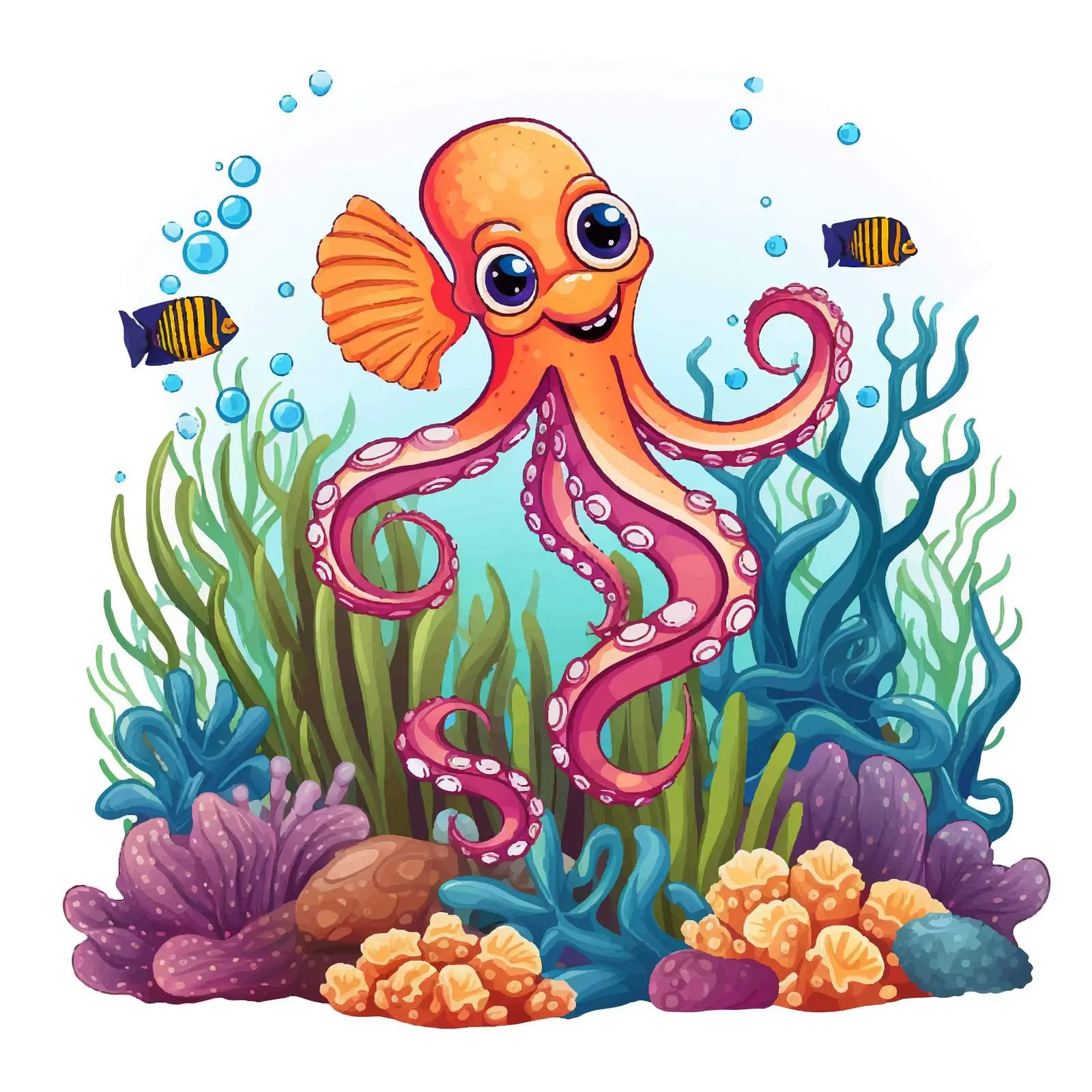 Colorful Octopus Illustration Under the Sea – free nautical art image from Dotvec