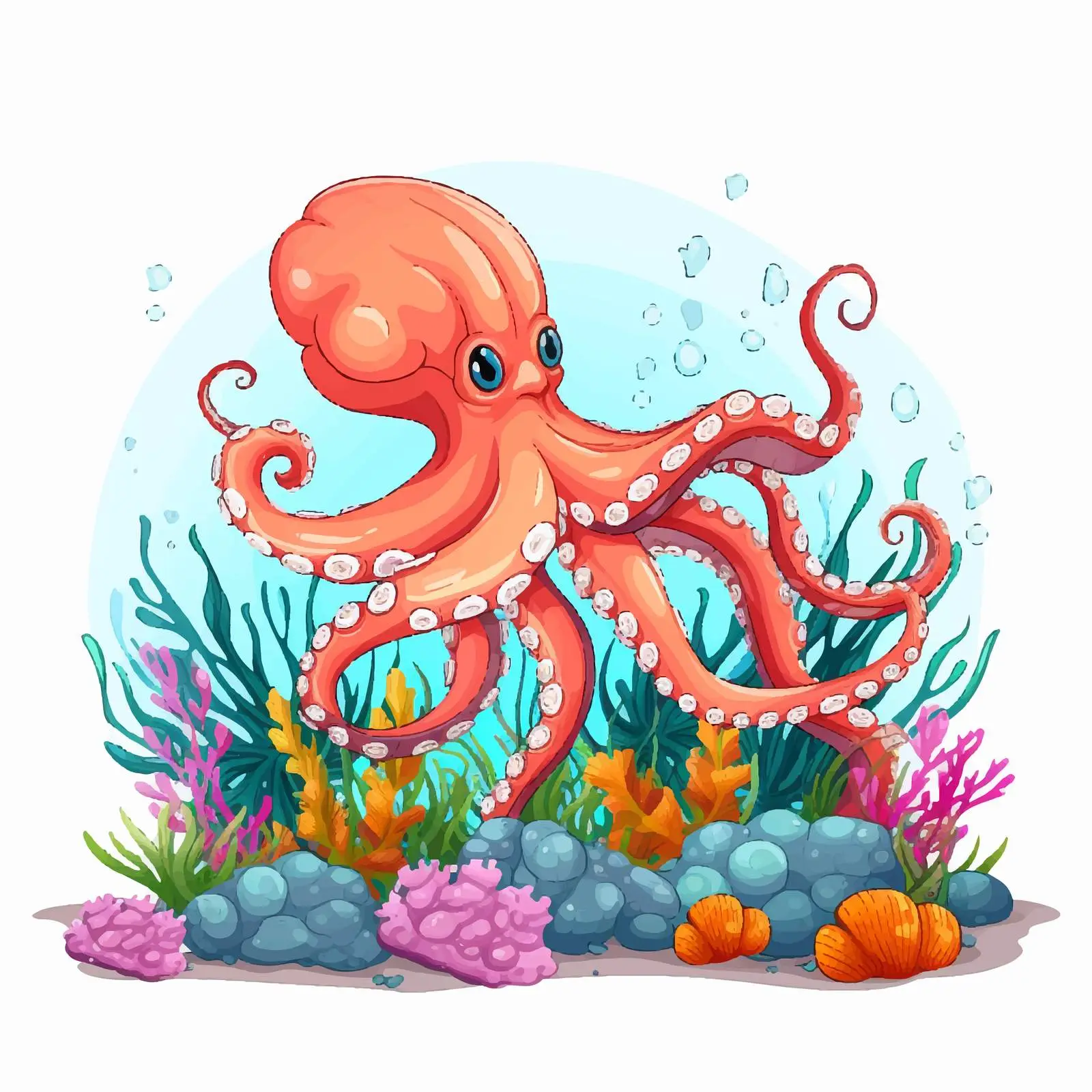 Colorful Octopus Illustration Underwater Scene — free download from Dotvec