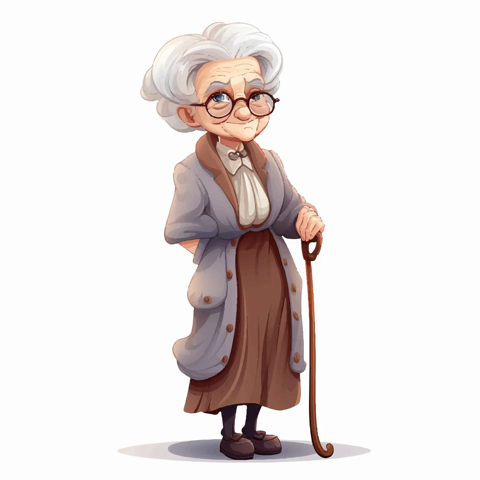 Old Woman with Cane - Vector Illustration — free download from Dotvec