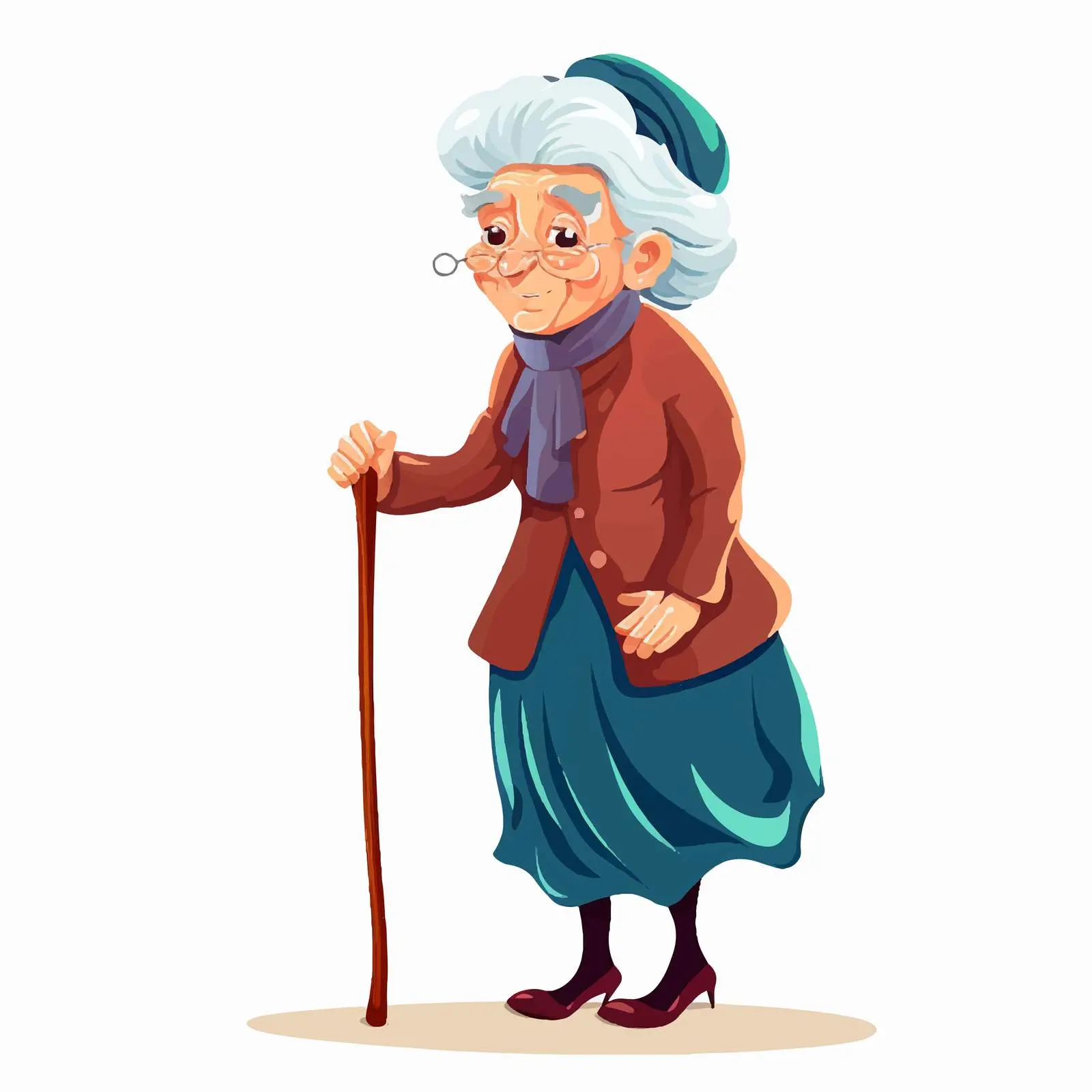 Old Woman with Cane Vector Illustration – free human figures image from Dotvec