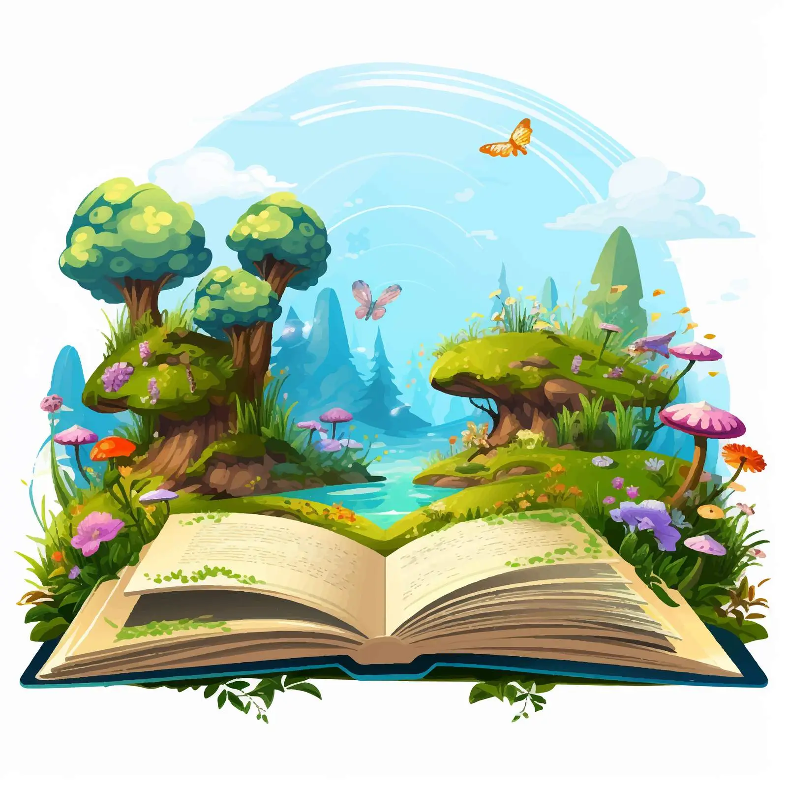Open Book Illustration with Fairy Land Image — free download from Dotvec