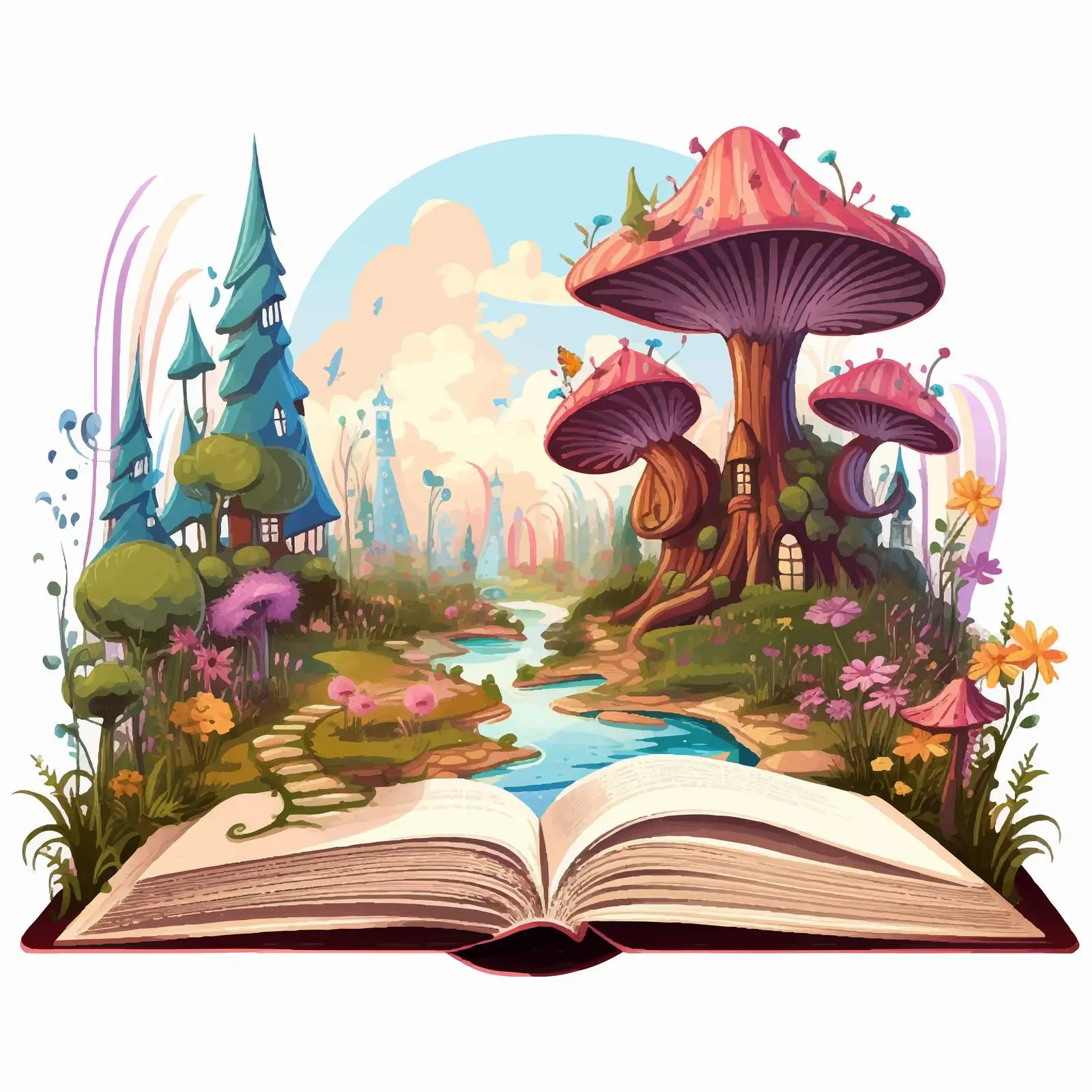 Open Book Illustration with Fairy Land — free download from Dotvec