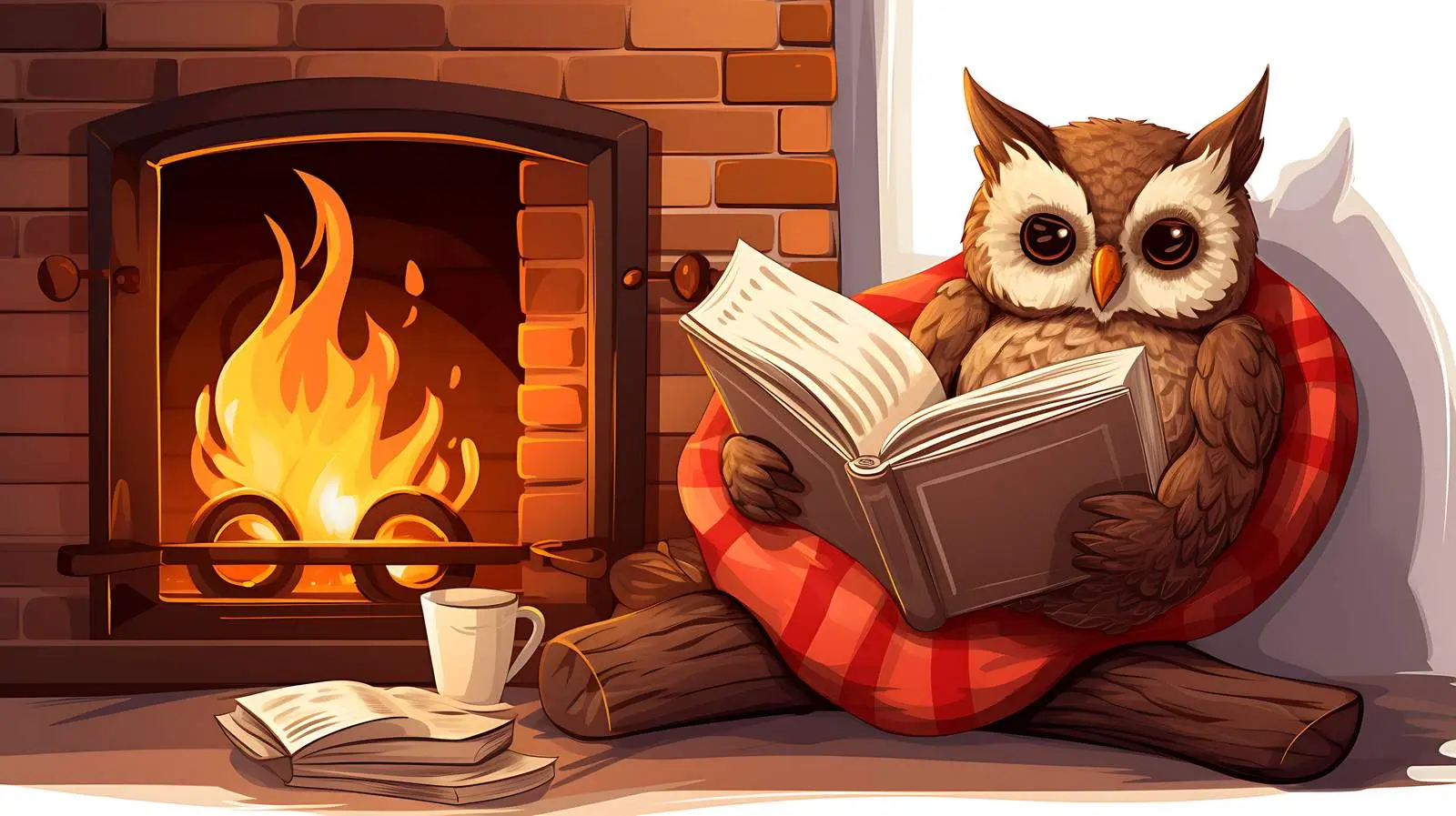 Owl Reading Book by Fireplace — free download from Dotvec