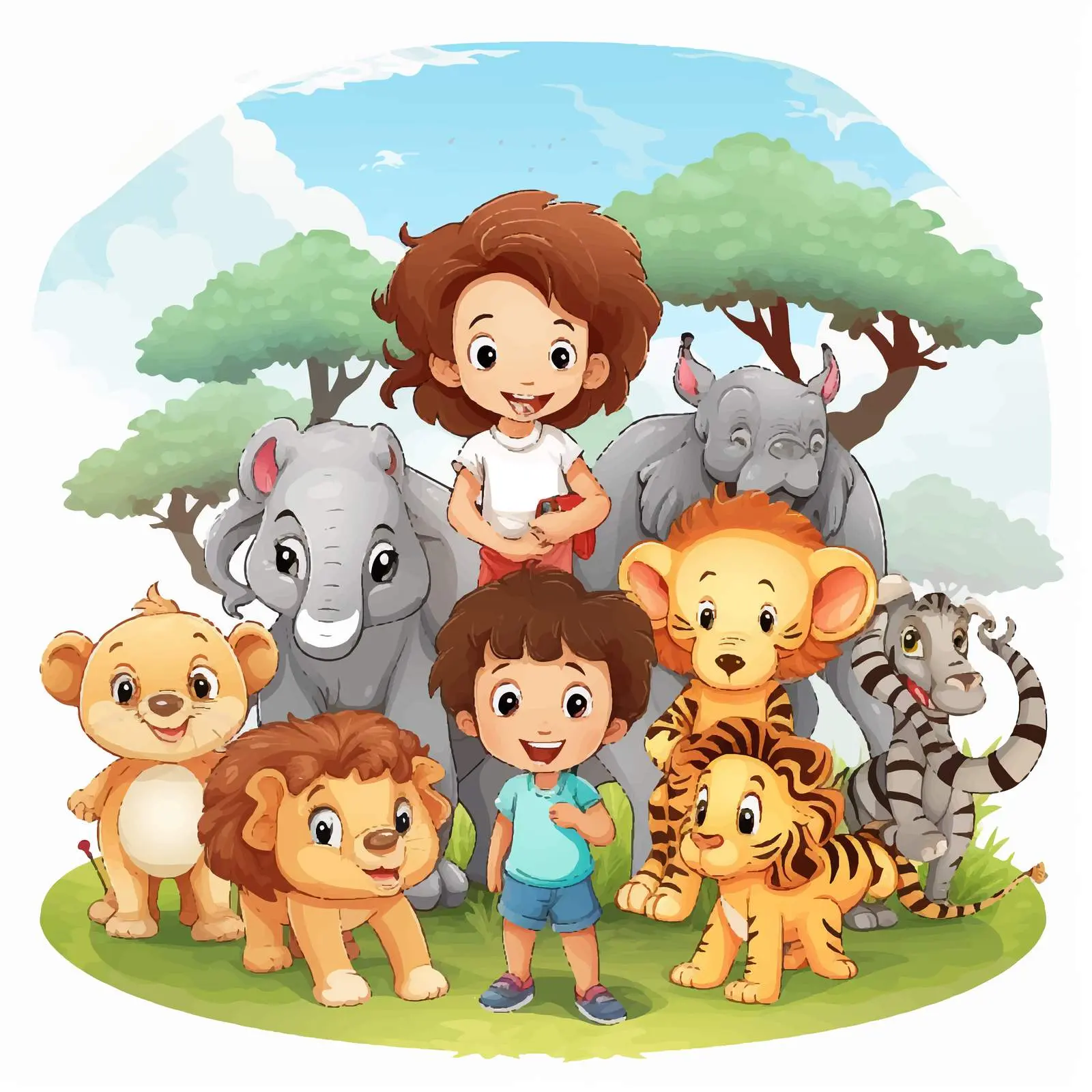 Kids Enjoying Nature with Friendly Animals — free download from Dotvec