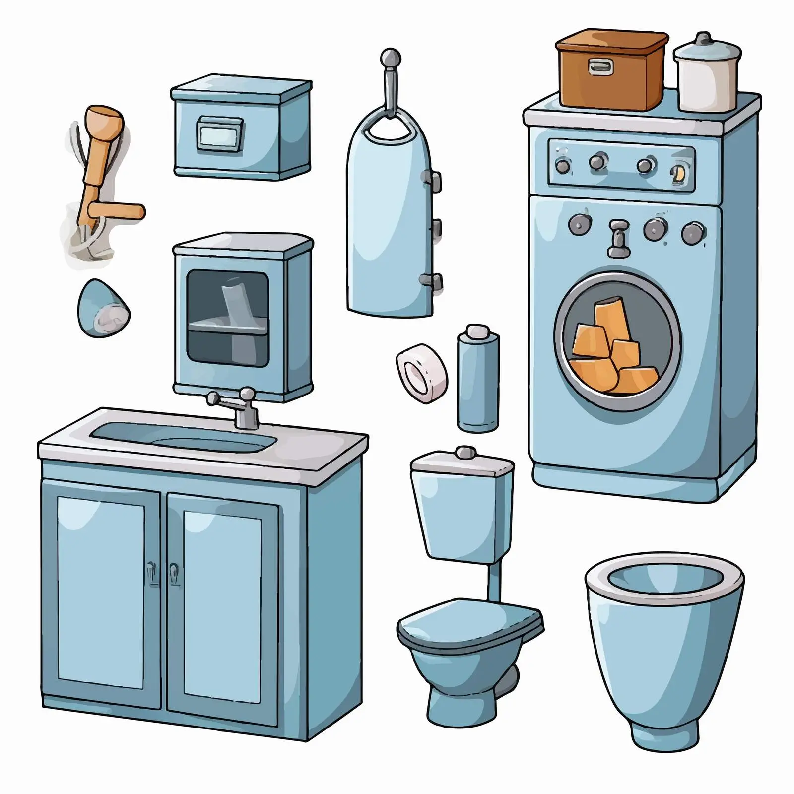 Colorful Cartoon Bathroom Equipment Vector Illustration – free bathroom illustration image from Dotvec