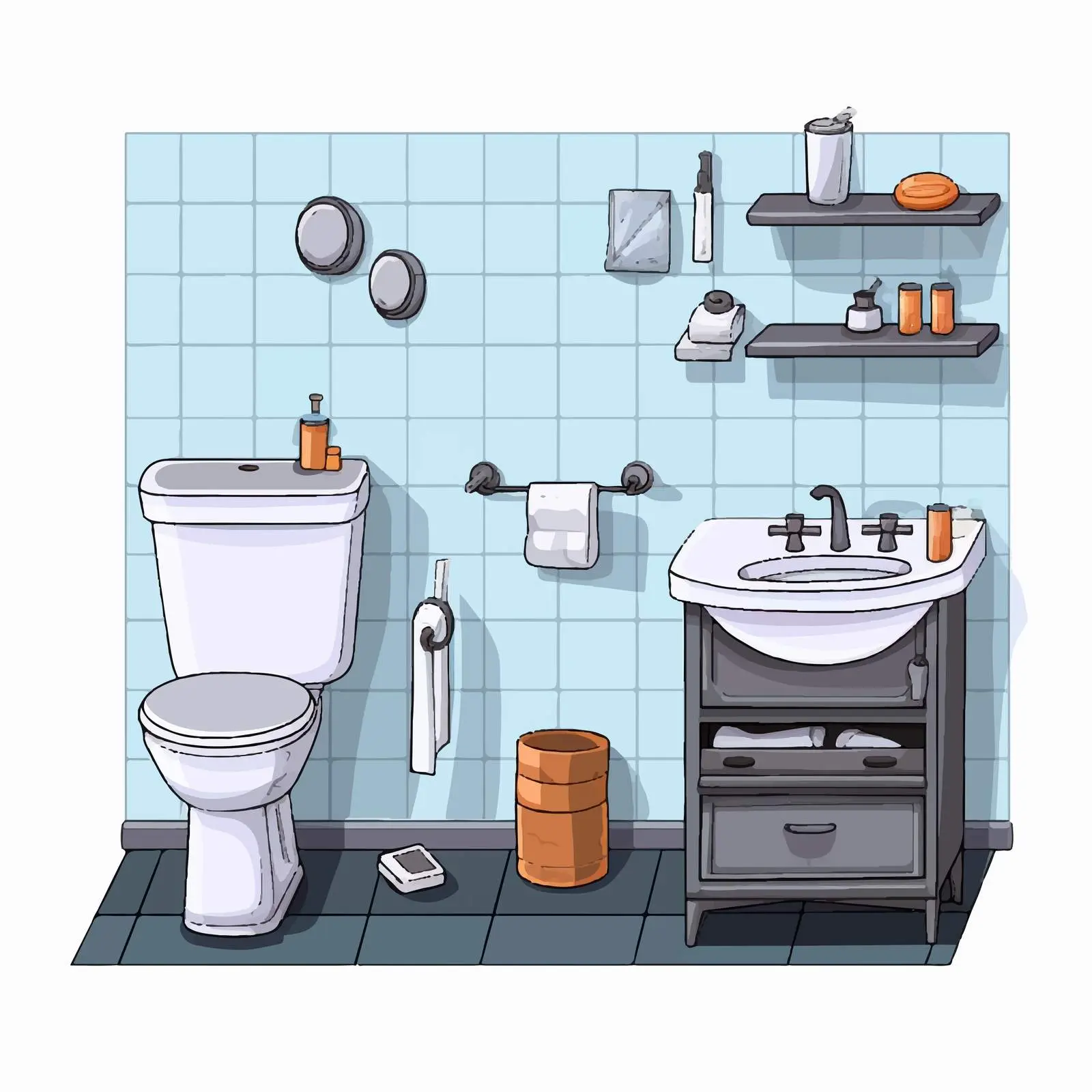 Stylish Cartoon Bathroom Equipment Vector Illustration — free download from Dotvec