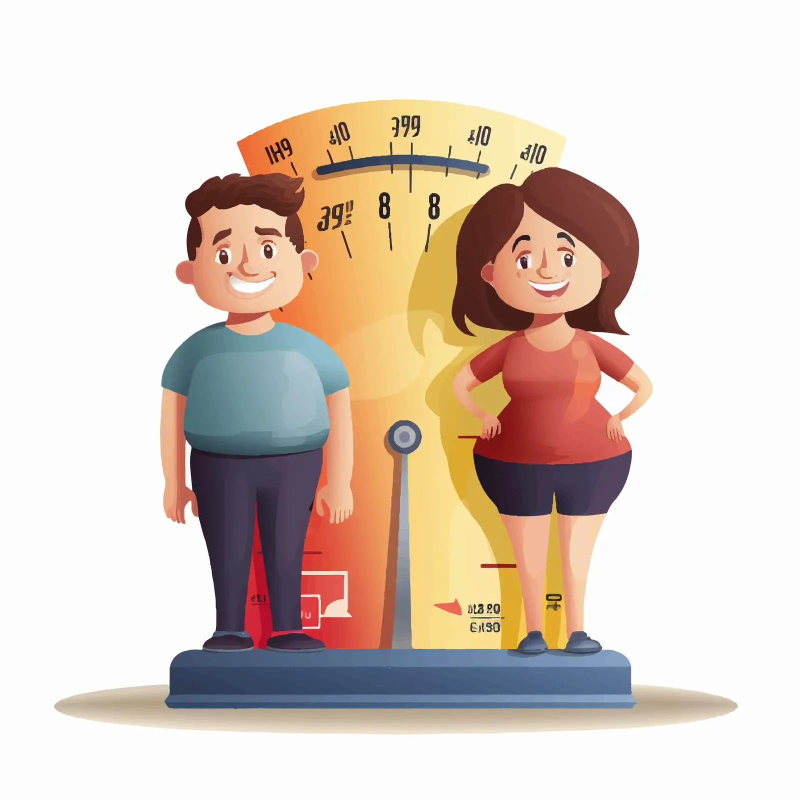 BMI Scale Illustration with Two Characters — free download from Dotvec